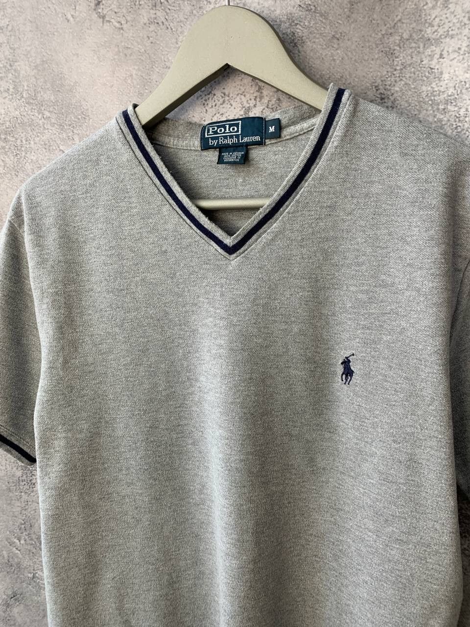 Polo Ralph Lauren × Vintage Polo Ralph Lauren Vintage 90s V-Neck T-Shirt Gray Pique Size US L / EU 52-54 / 3 - 5 Thumbnail