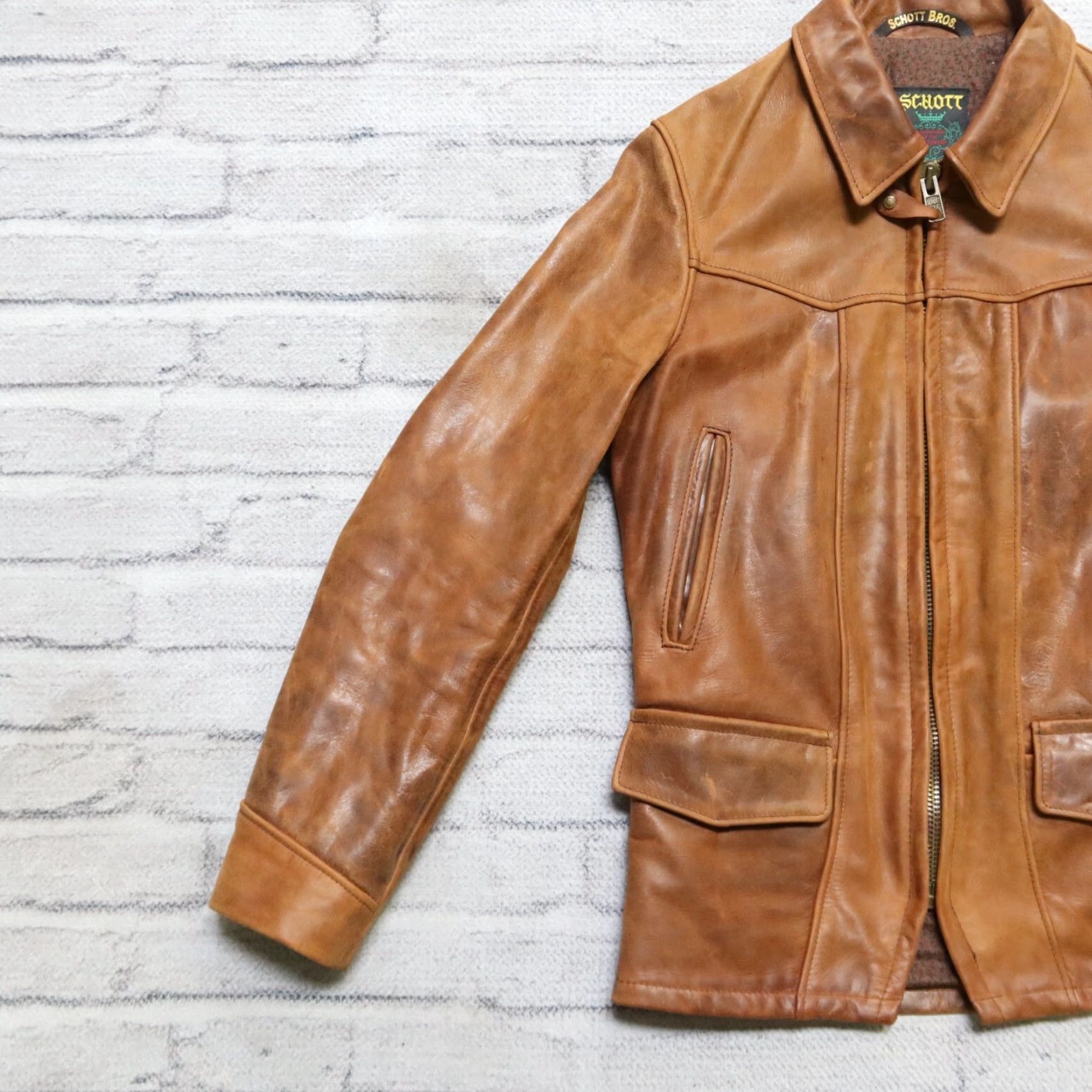 VINTAGE Schott NYC 532 Rogue John Hancock Leather Delivery Jacket XS Brown Mens