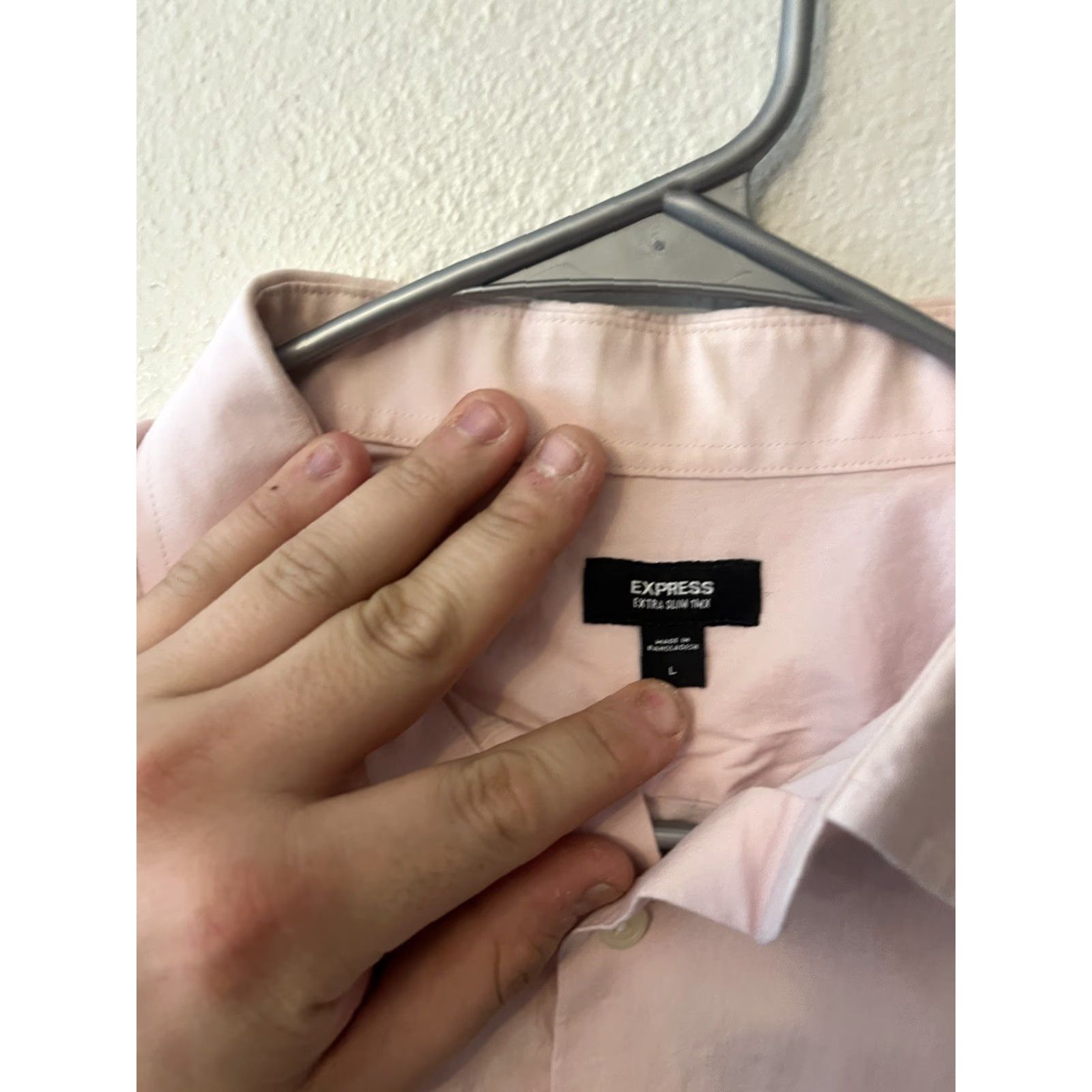 Express Express Dress Shirt Solid Pink Mens Large Extra-Slim Fit Long Sleeve Size 42R - 3 Thumbnail