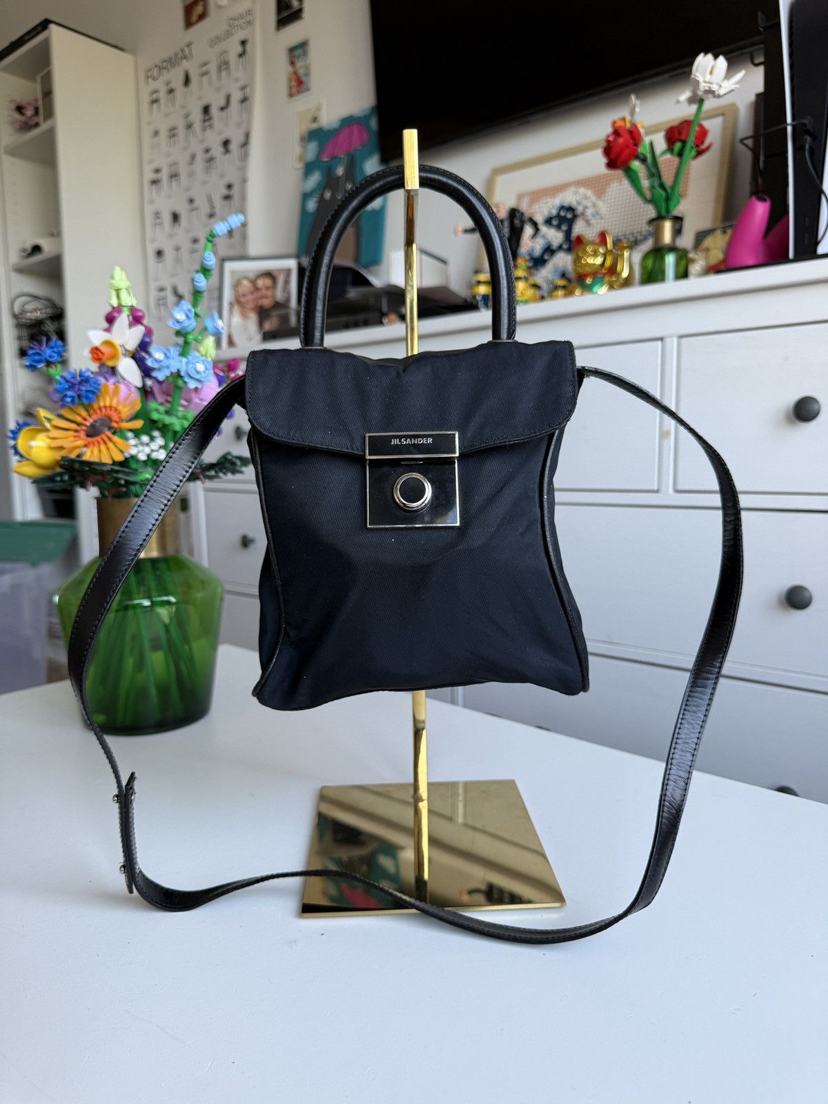 Jil Sander black crossbody bag designer luxury streetwear y2k