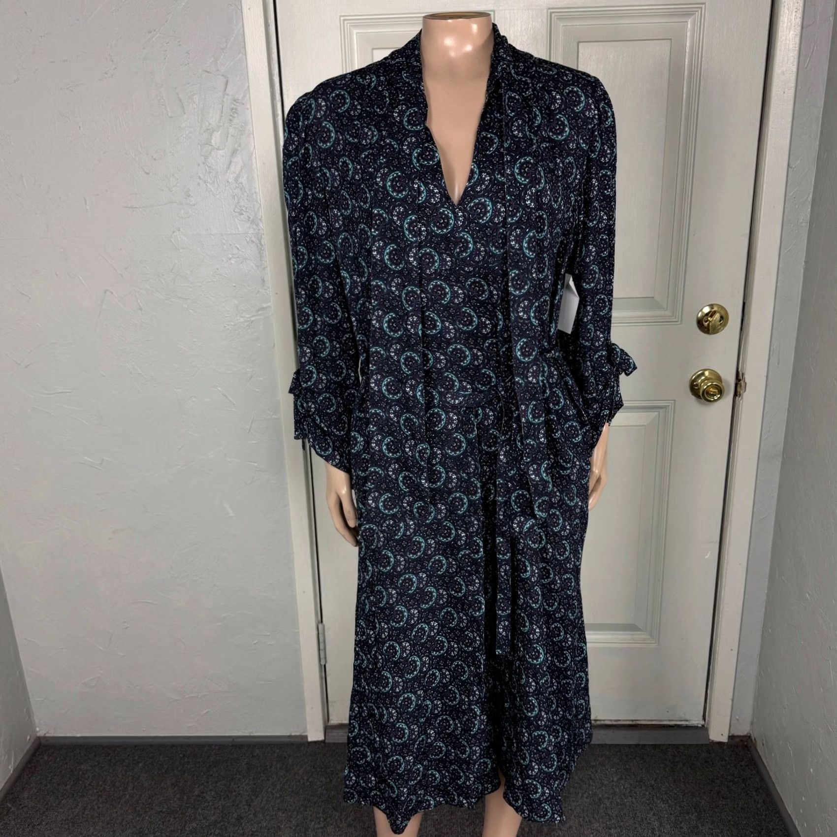 Joie Joie Floral Rayon A-Line Dress Women Medium Blue Long Sleeve Knee Length Casual Boho Vintage: N/A? Size M / US 6-8 / IT 42-44 - 2 Thumbnail