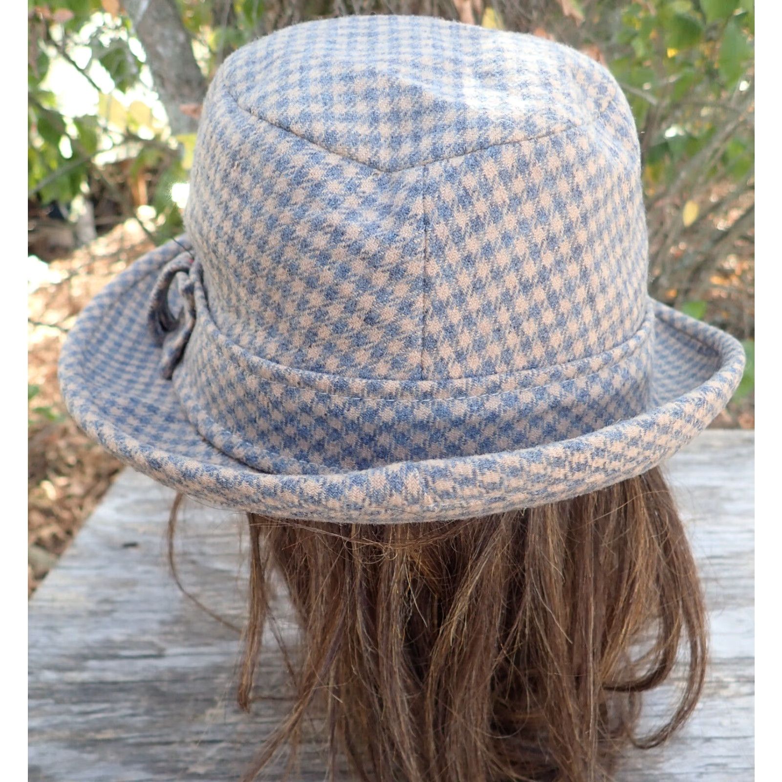 Pendleton VINTAGE Pendleton Fedora Hat Mens PenDELTON Blue Brown Plaid 7 1/4 Wool Trilby Woolen Mills USA Fall Winter 80s 90s Classic Boho Distressed Lined Mens Size ONE SIZE - 7 Thumbnail
