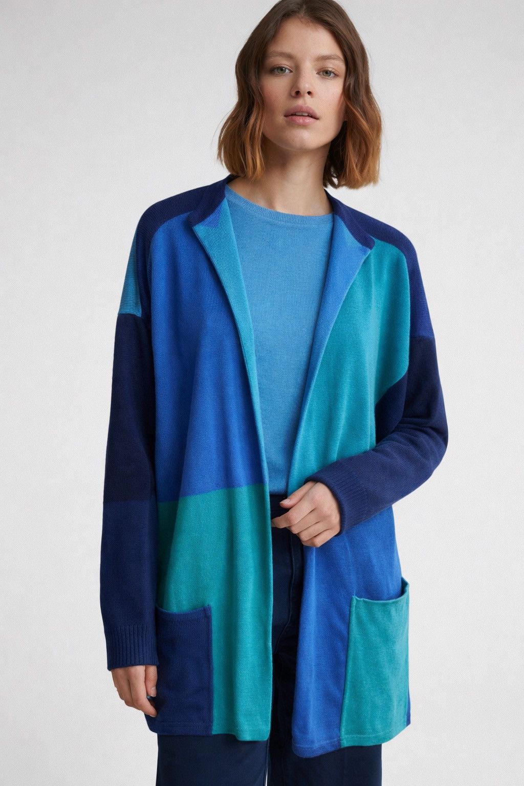 Other Kriss Sweden Womens Knit Cardigan Blue Colorblock Sweater Size L / US 10 / IT 46 - 1 Thumbnail