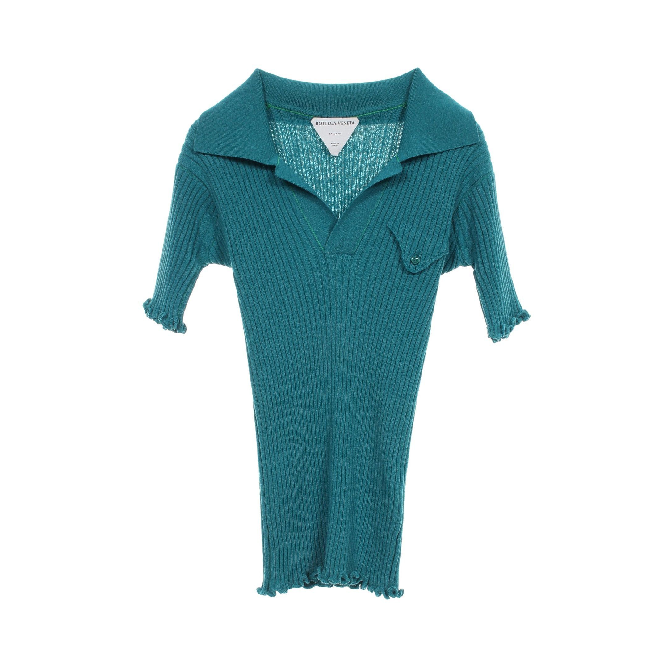 Bottega Veneta Bottega Veneta Rib Knit Polo Shirt Wool Blue Green Size ONE SIZE - 1 Thumbnail
