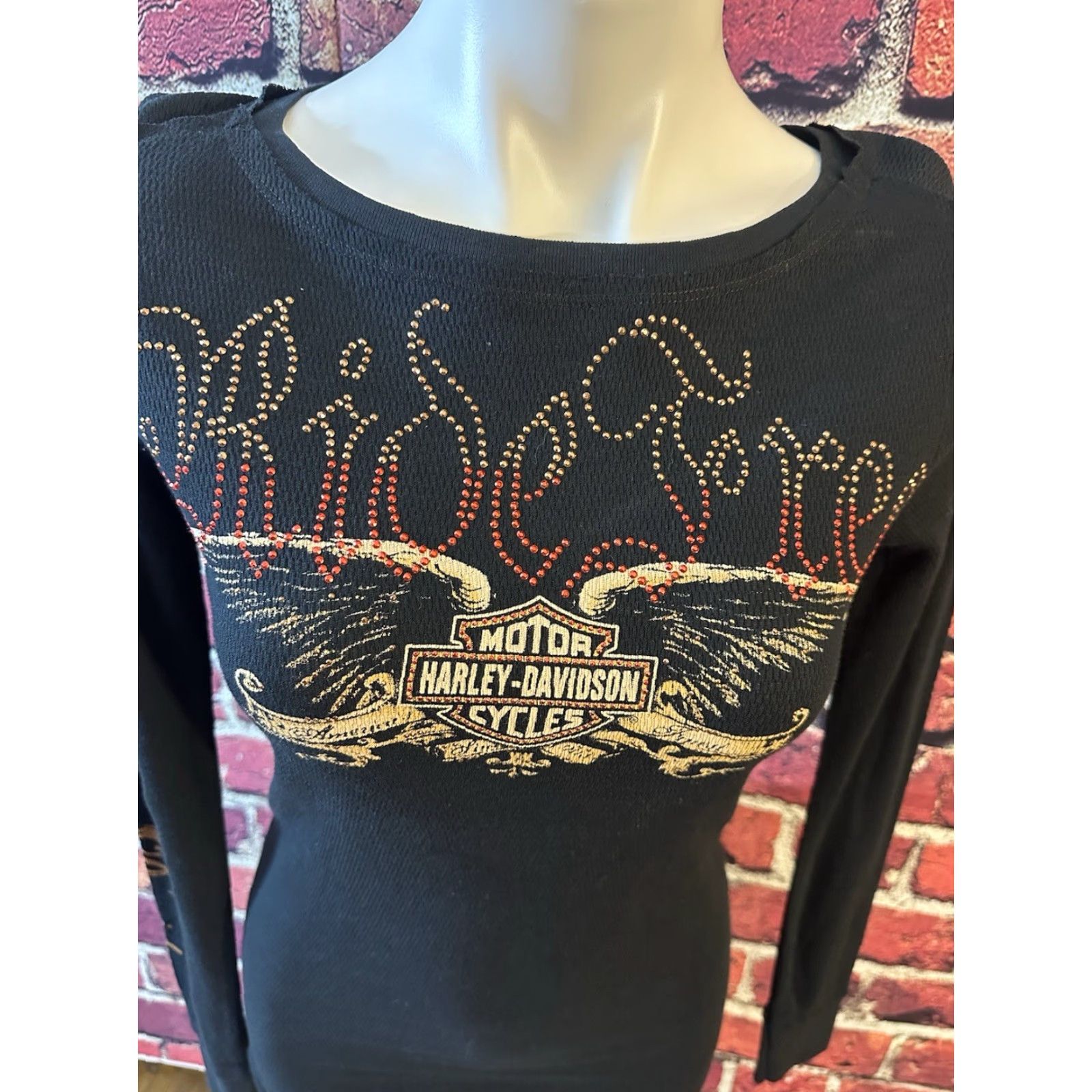 Harley Davidson Harley-Davidson T-Shirt Womens Small Long Sleeve Pullover Bling Logo Multicolor 100% Cotton Casual Basic Motorcycle Size S / US 4 / IT 40 - 2 Thumbnail