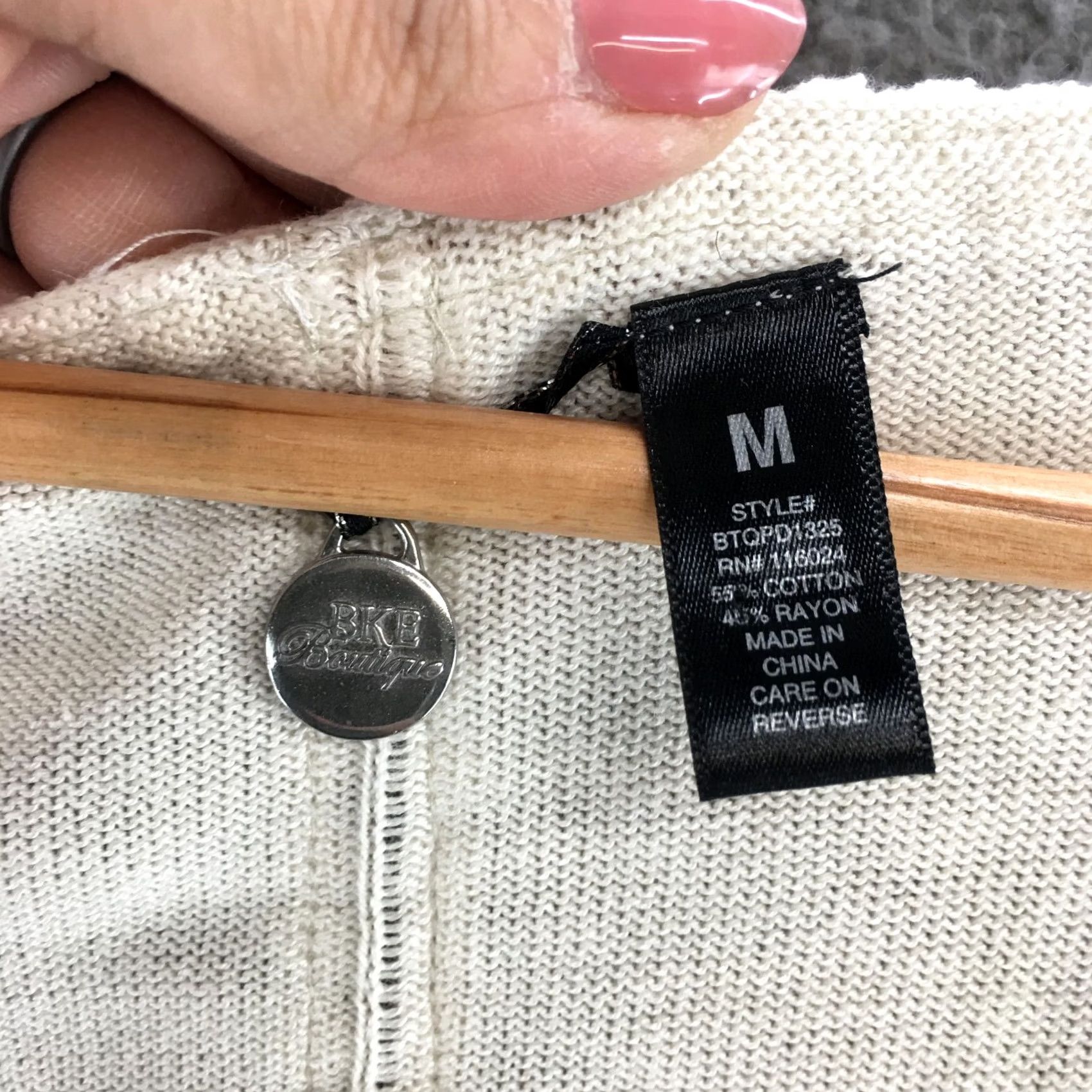 BKE Bke Boutique Cardigan Sweater Womens M Beige Cotton Blend Open Front Long Sleeve Size M / US 6-8 / IT 42-44 - 6 Thumbnail