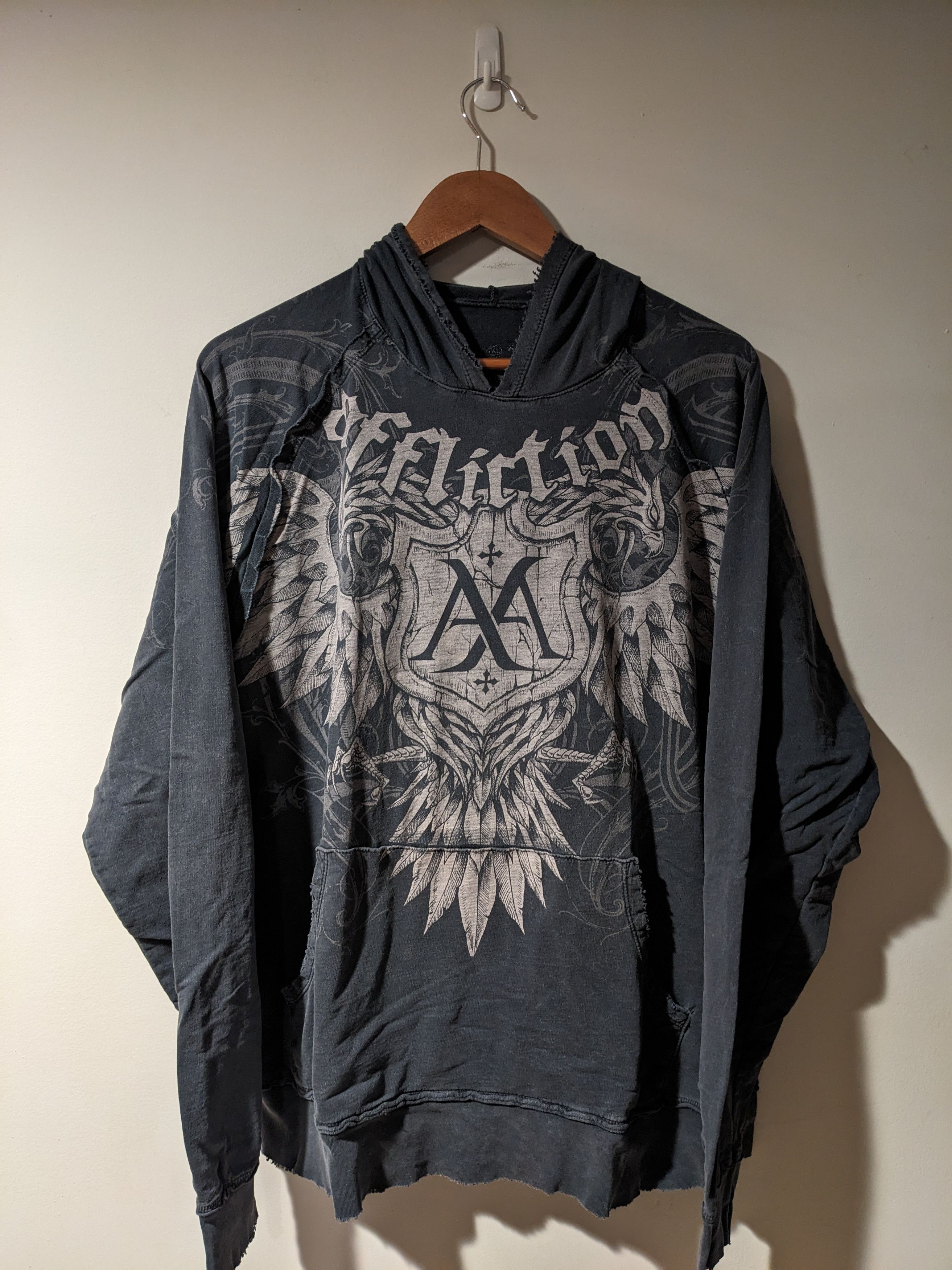 Affliction × Vintage Vintage Y2K Affliction All Over Print X-Large Black Hoodie Size US XL / EU 56 / 4 - 1 Thumbnail