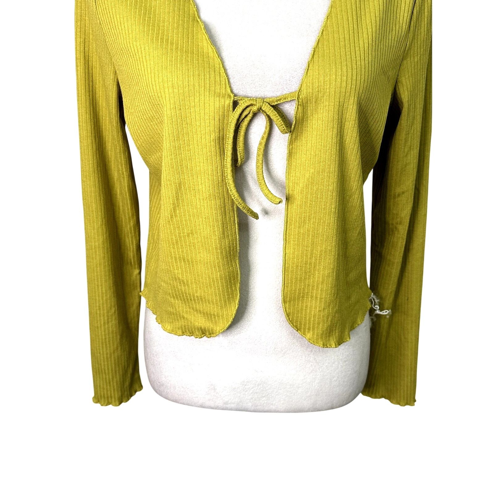 Other Elodie Cardigan Sweater Tie Ribbed Cropped Length Yellow L Size L / US 10 / IT 46 - 3 Thumbnail
