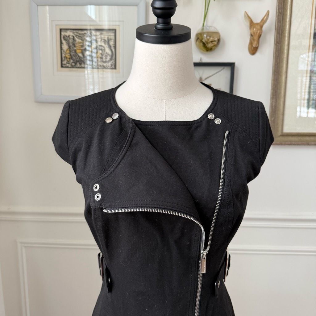 Karen Millen Karen Millen Black Sheath Moto Pencil Dress Silver Offset Zi Size M / US 6-8 / IT 42-44 - 3 Thumbnail