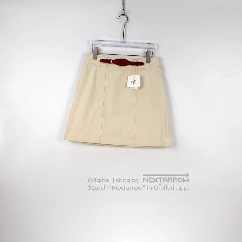 Hermes Hermes Beige Letter Leather Buckle Skirt Size 26" / US 2 / IT 38 - 3 Thumbnail