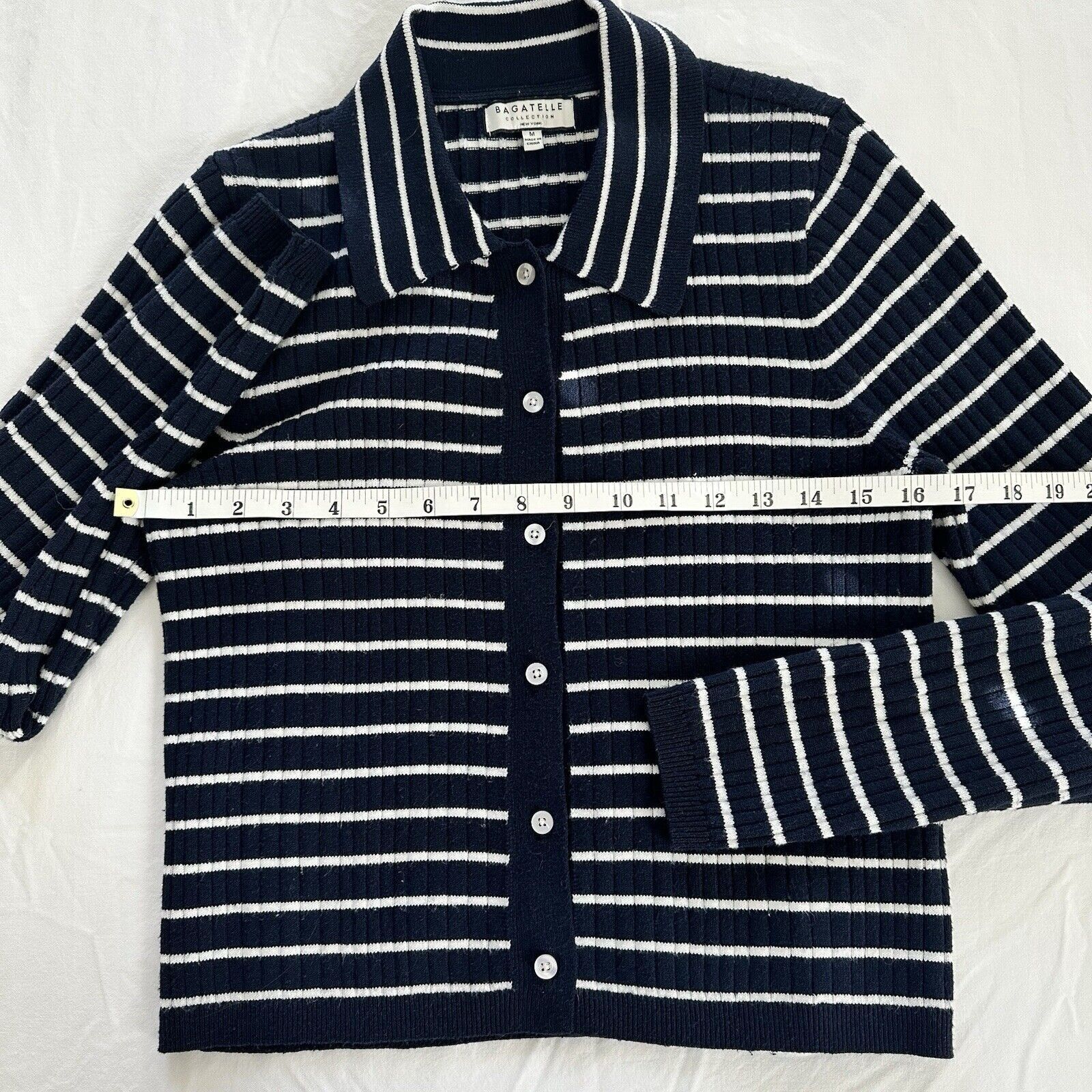 Other Navy White Striped Ribbed Cardigan Sweater Bagatelle Size M Size M / US 6-8 / IT 42-44 - 4 Thumbnail
