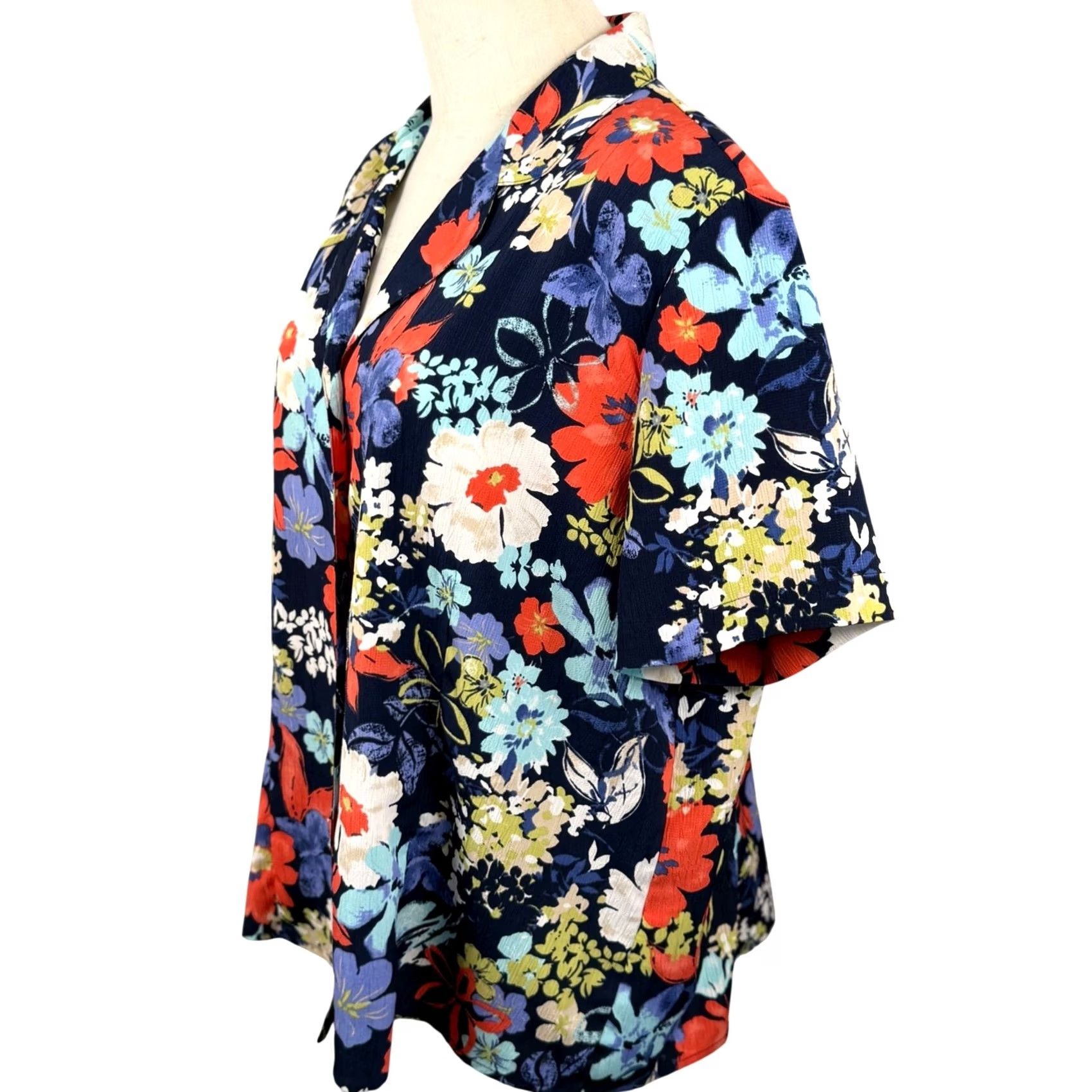 Vintage VINTAGE Alfred Dunner Blouse Navy Floral Shoulder Pads Y2K EUC Size XXL / US 16-18 / IT 52-54 - 2 Thumbnail