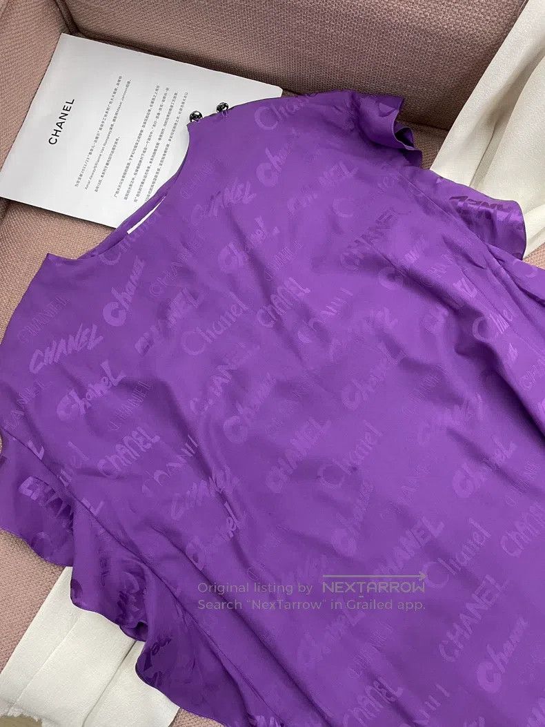 Chanel Chanel Spring and summer purple silk ruffled dark pattern Size XS / US 0-2 / IT 36-38 - 2 Thumbnail