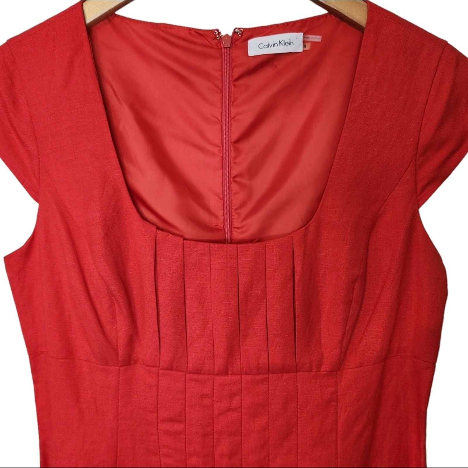 Calvin Klein Calvin Klien Red Linen pleated fit and flare dress 8 Size M / US 6-8 / IT 42-44 - 9 Thumbnail