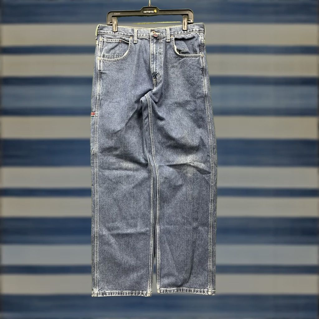 Nautica Nautica Jeans Mens 33x34 Relaxed Fit Dark Wash Denim 5-Pocket Logo Button Zipper Blue Straight Apparel Mens Jeans Size US 33 - 1 Thumbnail