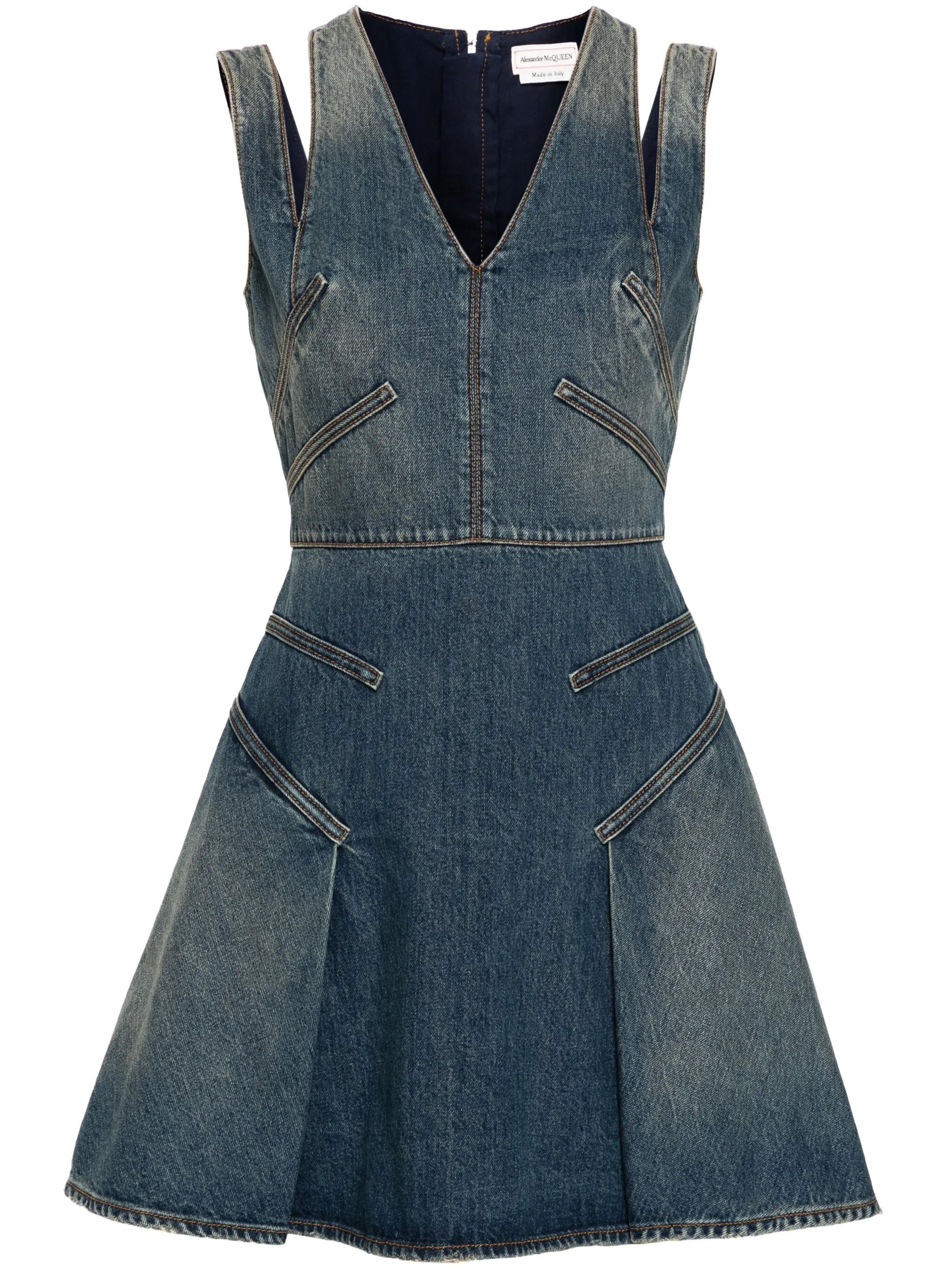 Alexander McQueen o1y0325 Denim Mini Dress in Blue Size M / US 6-8 / IT 42-44 - 1 Thumbnail