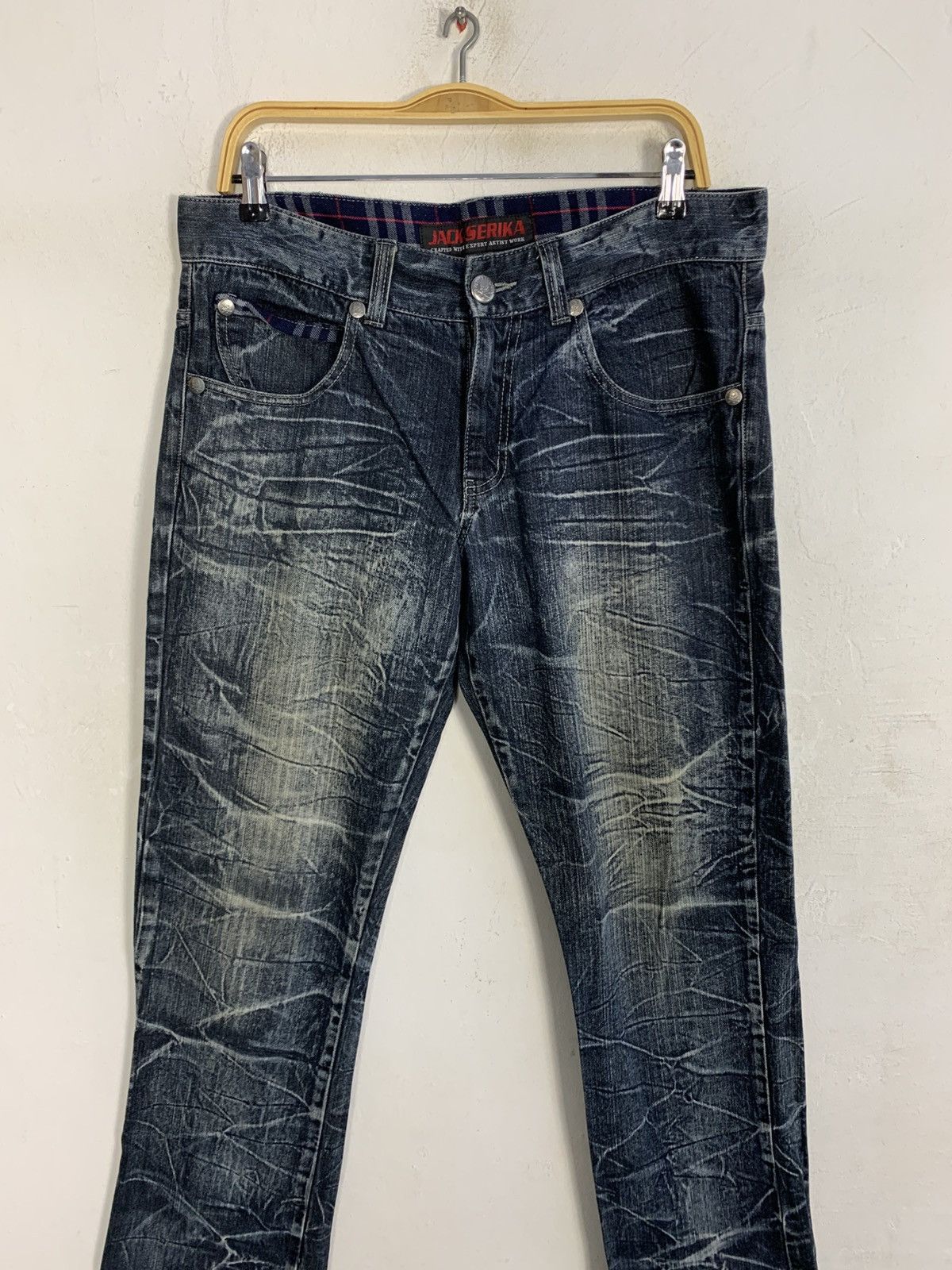 Japanese Brand Jack Serika Whisker Indigo Denim Straight Leg Zipper Pocket Size US 35 - 3 Thumbnail