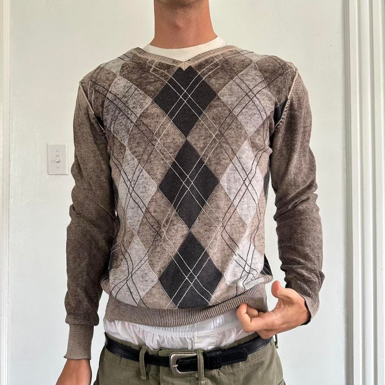 BKE Vintage Y2K BKE Grunge Preppy Overdyed Argyle Plaid Sweater Size S / US 4 / IT 40 - 6 Thumbnail