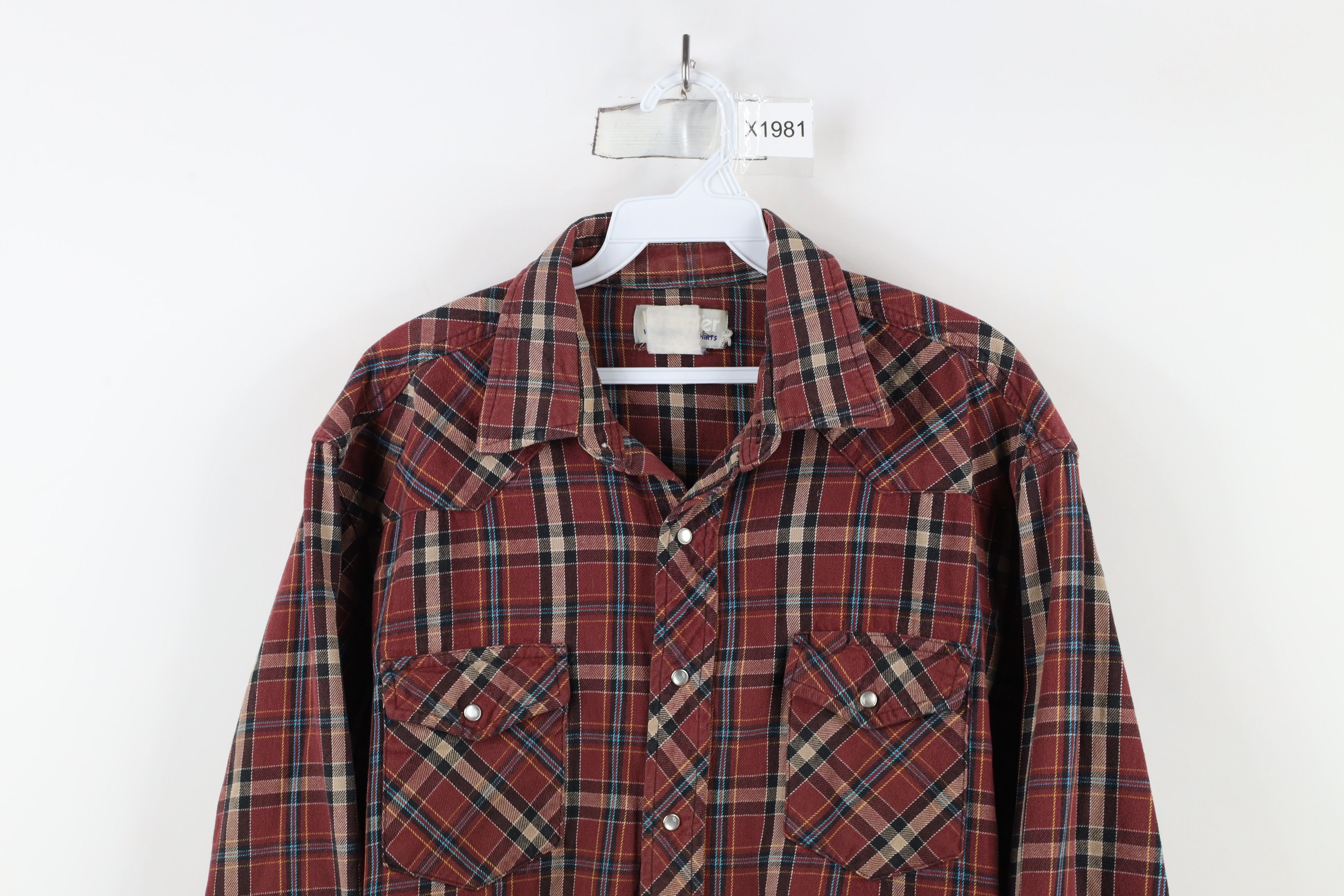 Vintage × Wrangler Vintage 90s Wrangler Western Snap Button Flannel Shirt Plaid Size US XXL / EU 58 / 5 - 2 Thumbnail