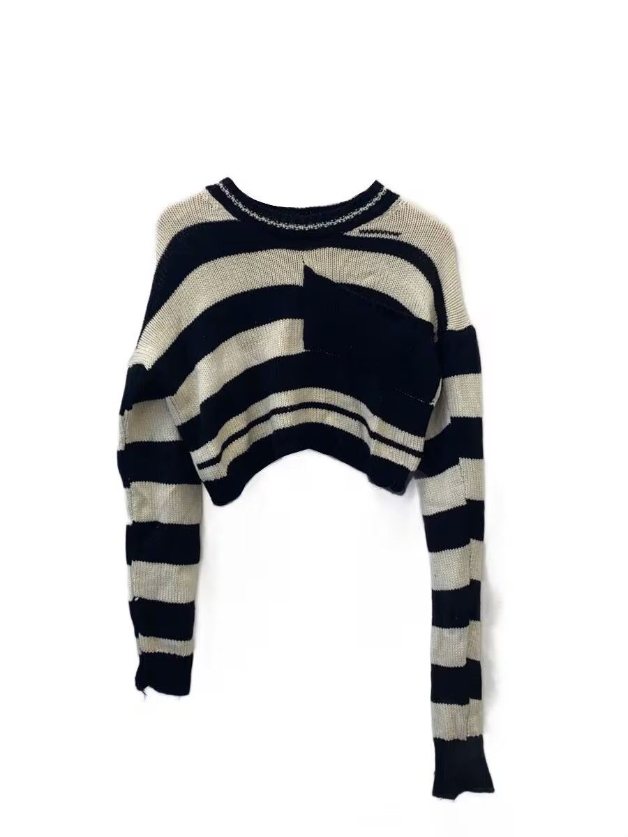 Raf Simons Striped Cropped Wool Knit Sweater Size US XS / EU 42 / 0 - 1 Thumbnail