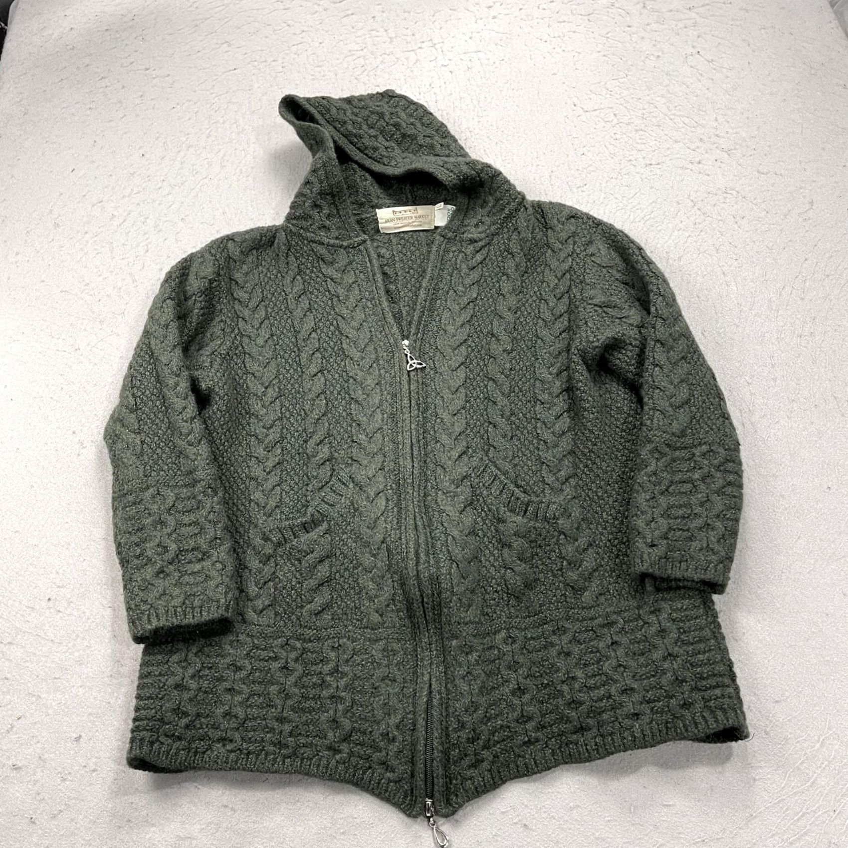 Market VINTAGE? No. Aran Sweater Market Green Hooded Cable-Knit MD? None. Size L / US 10 / IT 46 - 2 Thumbnail