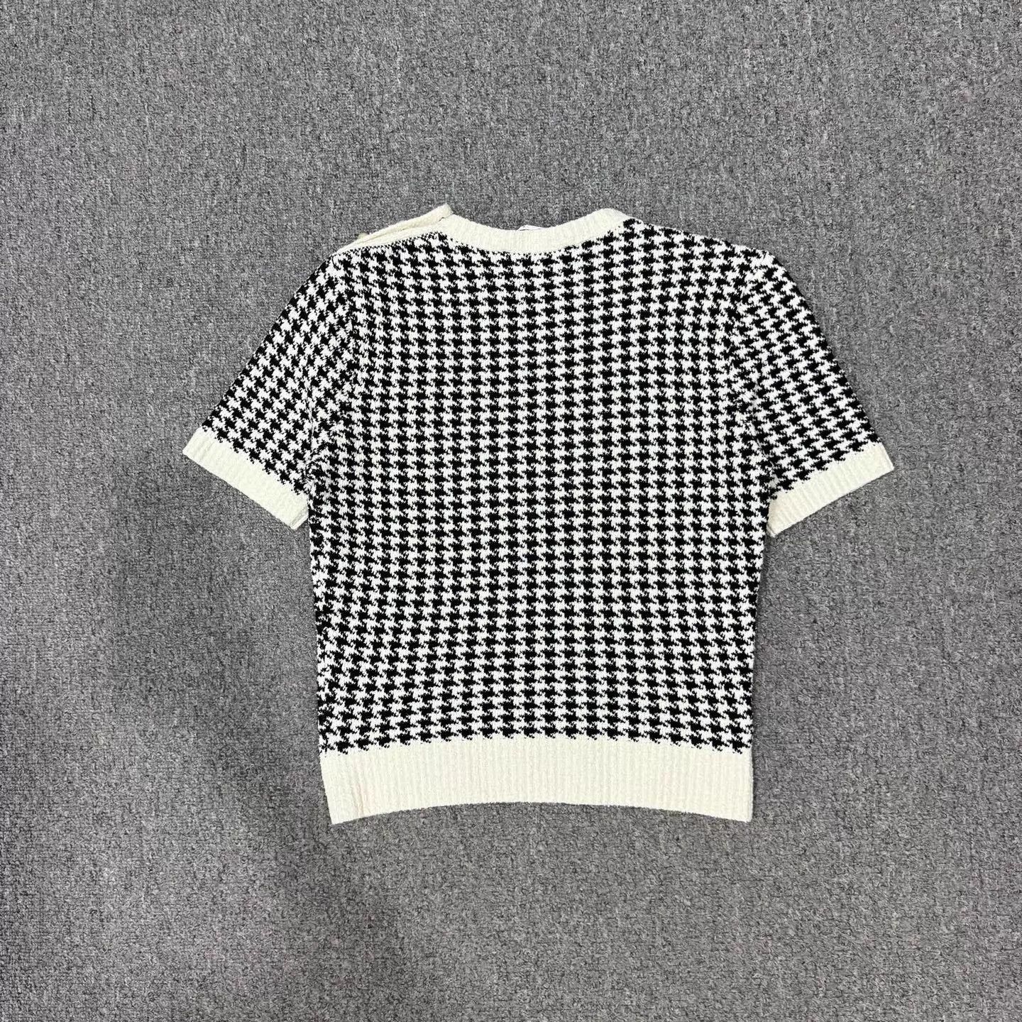 Dior Dior Pearl Shoulder Buckle Houndstooth Knit Tee 38 99 New Size S / US 4 / IT 40 - 2 Thumbnail