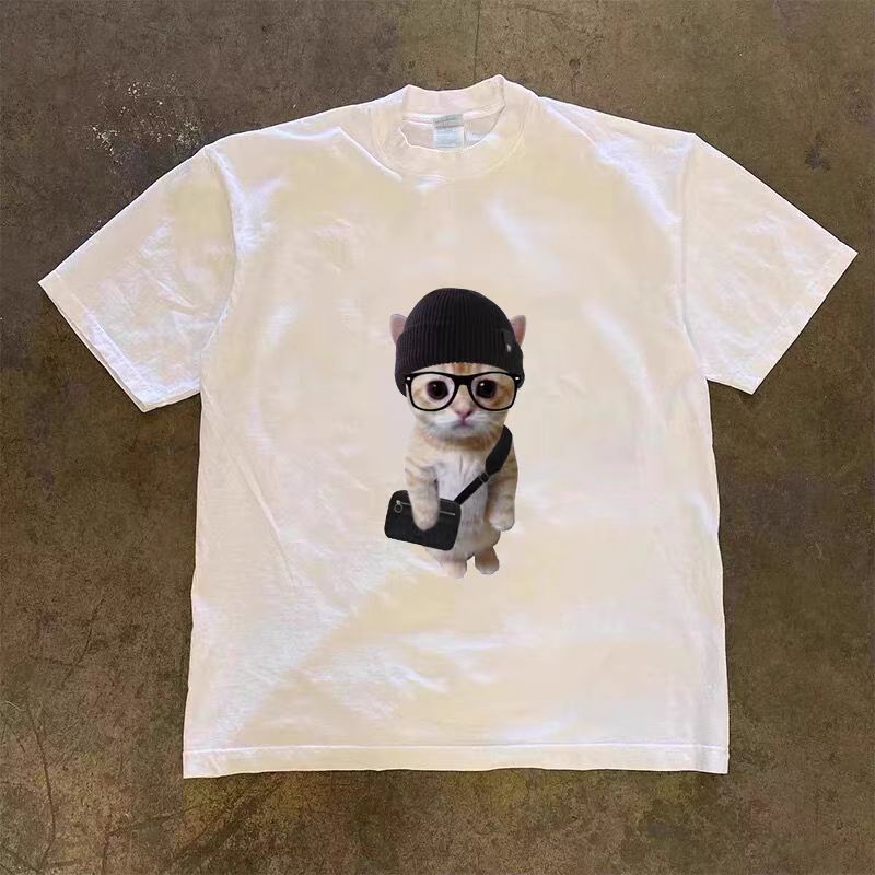 Japanese Brand × Vintage Hip Hop Creative Cat Print Casual Short Sleeve T-Shirt Size US XXL / EU 58 / 5 - 3 Thumbnail