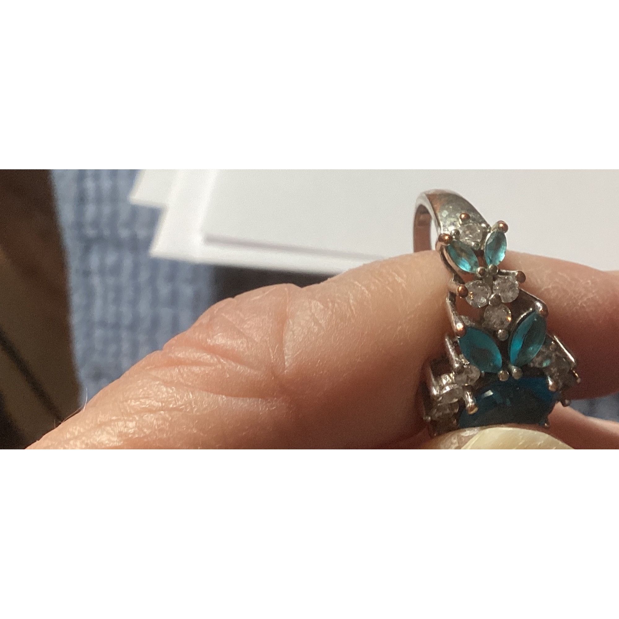 Other Sterling Silver Ring W/ Simulated Aquamarine & Crystal Gemst Size ONE SIZE - 6 Thumbnail