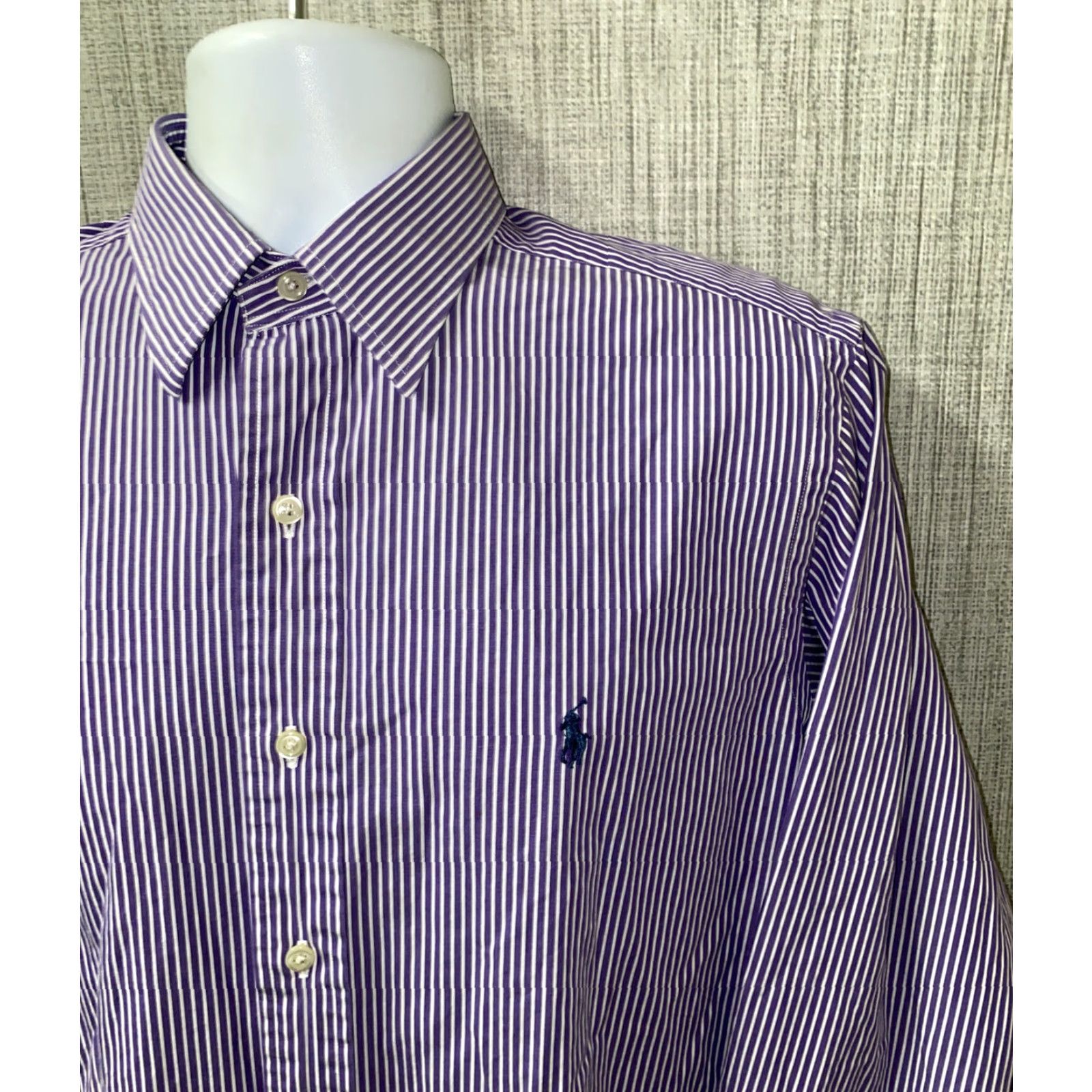 Polo Ralph Lauren Polo Ralph Lauren Striped Dress Shirt Mens 15.5 Purple/White Long Sleeve Button-Down Size 40R - 2 Thumbnail