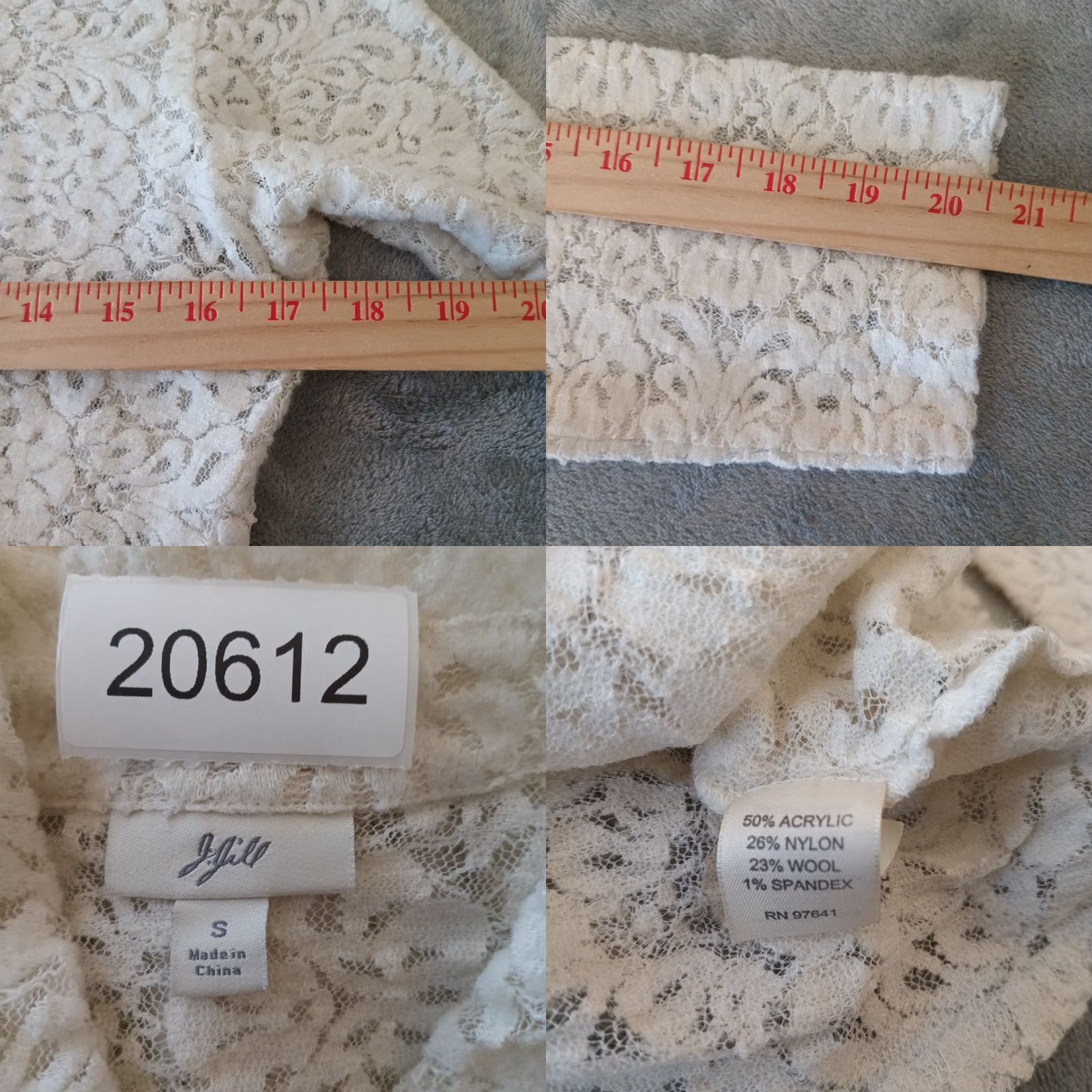 J. Jill J. Jill Shirt Womens S Ivory Floral Lace Long Sleeve Button Up Sheer Size S / US 4 / IT 40 - 8 Thumbnail
