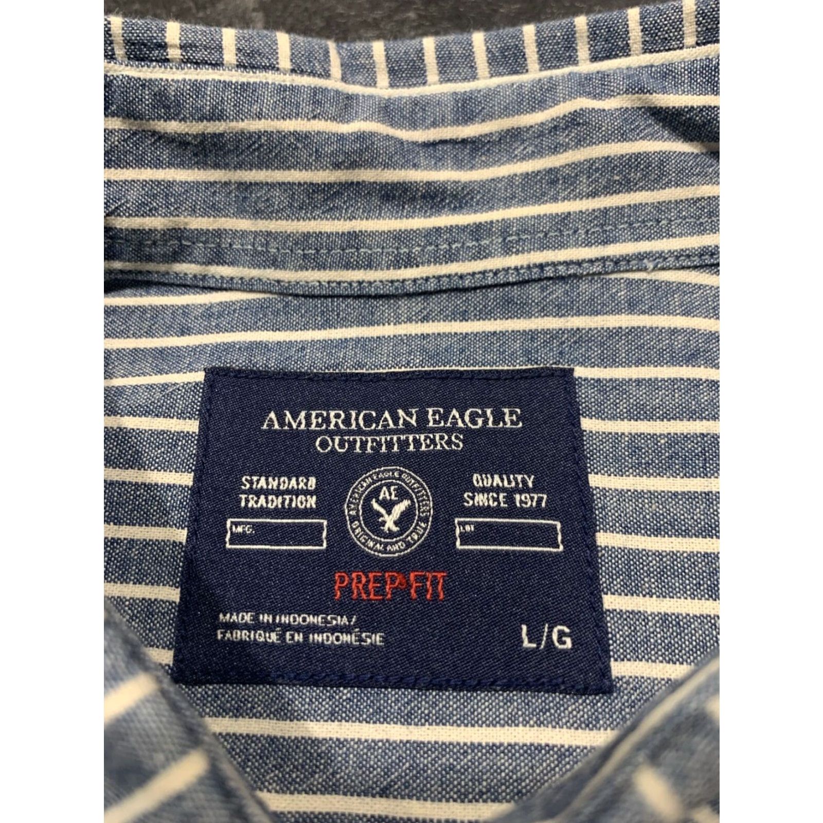 American Eagle Outfitters American Eagle Outfitters Prep Fit Button Up Shirt Mens Large Blue Striped Long Sleeve Size US L / EU 52-54 / 3 - 5 Thumbnail