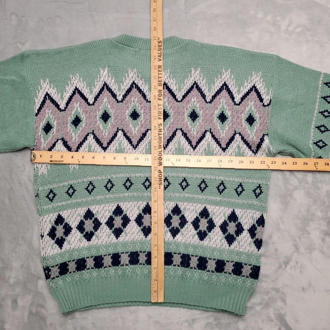 Vintage VINTAGE FDS Sweater Men L Green Diamond Geometric Grandpa Core Boxy Y2K 90s Crew Neck Knit Pullover Casual Mens Size US L / EU 52-54 / 3 - 6 Thumbnail