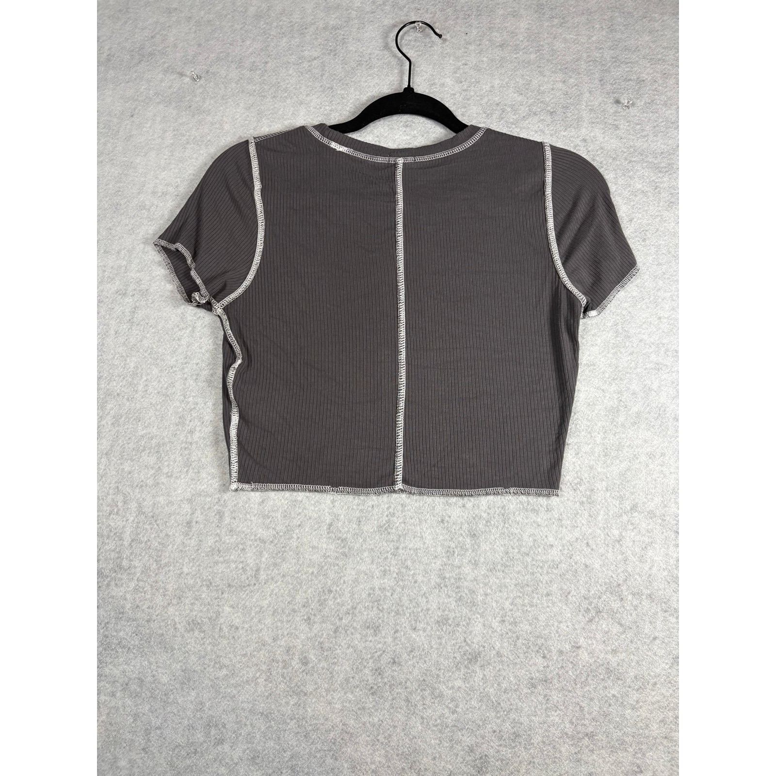 Garage Garage Ribbed Crop Top Gray Fitted Y2K Tee Size Medium #0423 Size M / US 6-8 / IT 42-44 - 3 Thumbnail