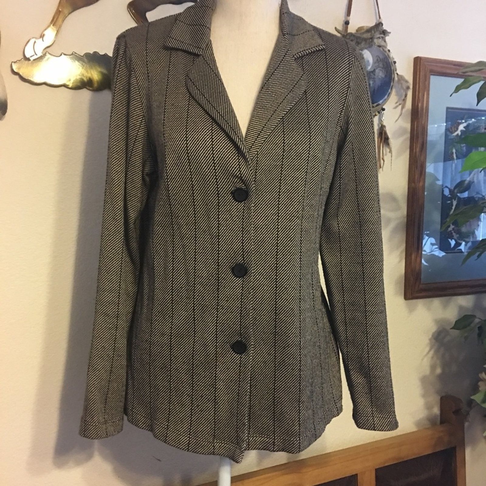 Vintage Ingredients tan/black pattern button front jacket Size S / US 4 / IT 40 - 1 Thumbnail