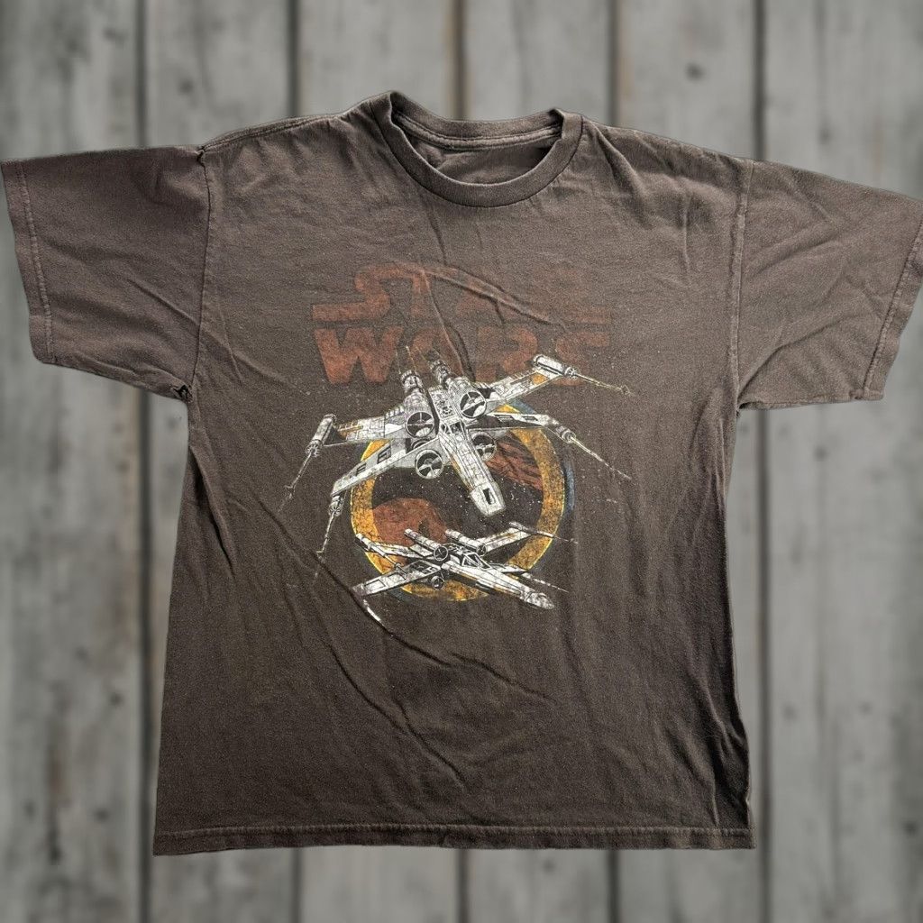 Star Wars VINTAGE Star Wars Mens Large T-Shirt Brown Graphic Print Rebel Alliance X-Wing Sci-Fi Movie Tee Size US L / EU 52-54 / 3 - 1 Thumbnail