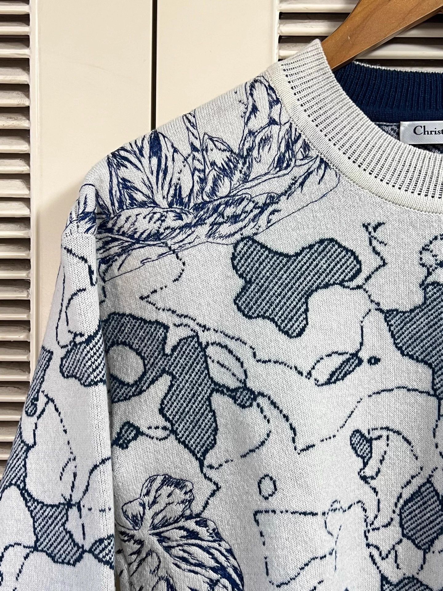 Dior Dior World Tour Blue White Wool-Cashmere Sweater 34 Size XS / US 0-2 / IT 36-38 - 4 Thumbnail