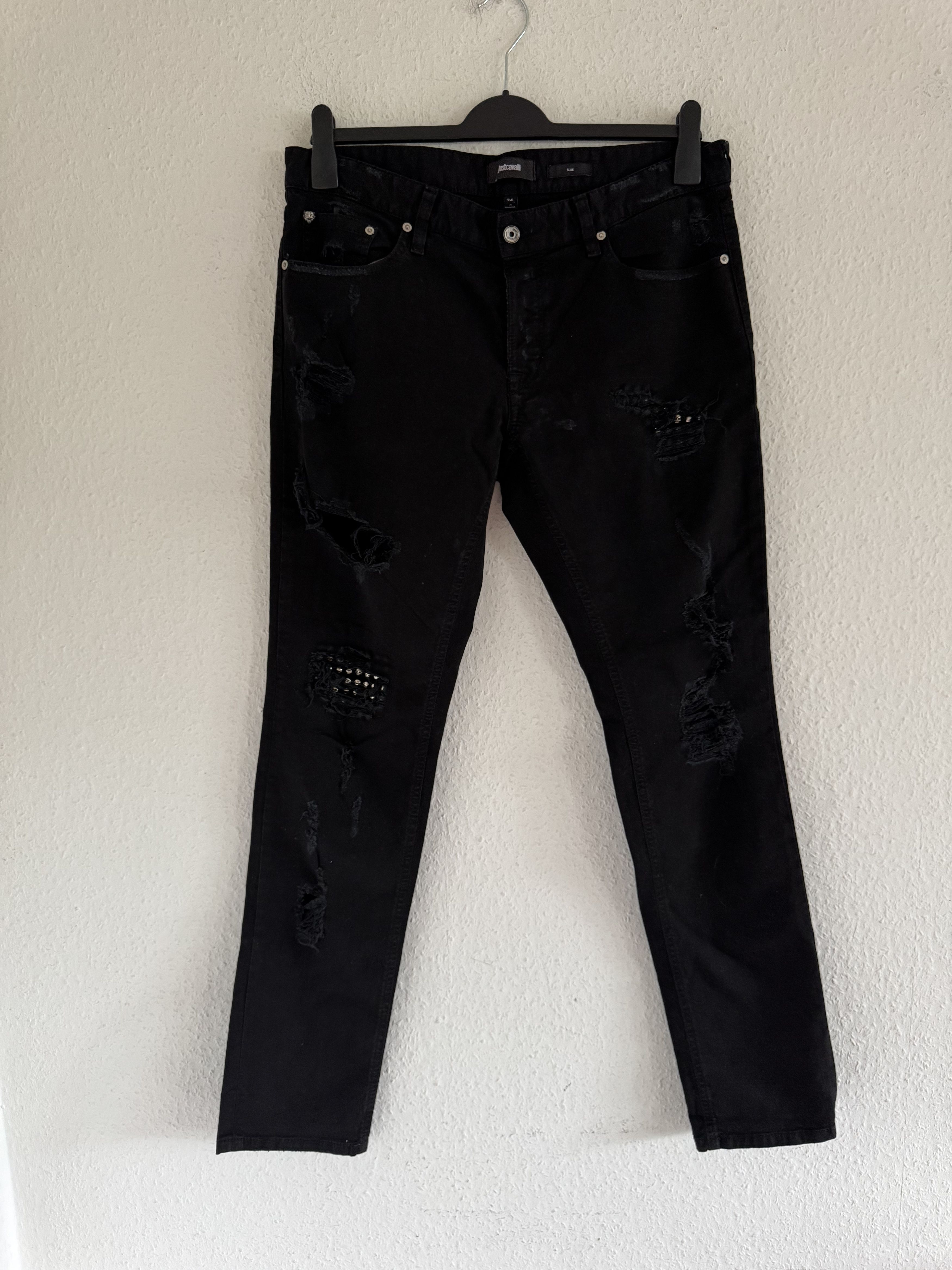 Just Cavalli Studded Distressed Slim Jeans Size US 33 - 3 Thumbnail
