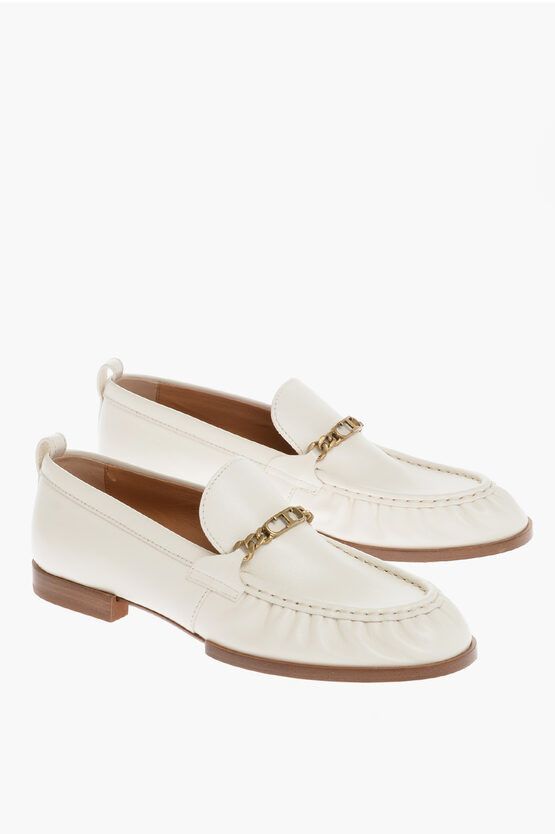 image of Tods Leather 19K Bit Lofars With Golden Logo Shoes in White, Women's (Size 7)