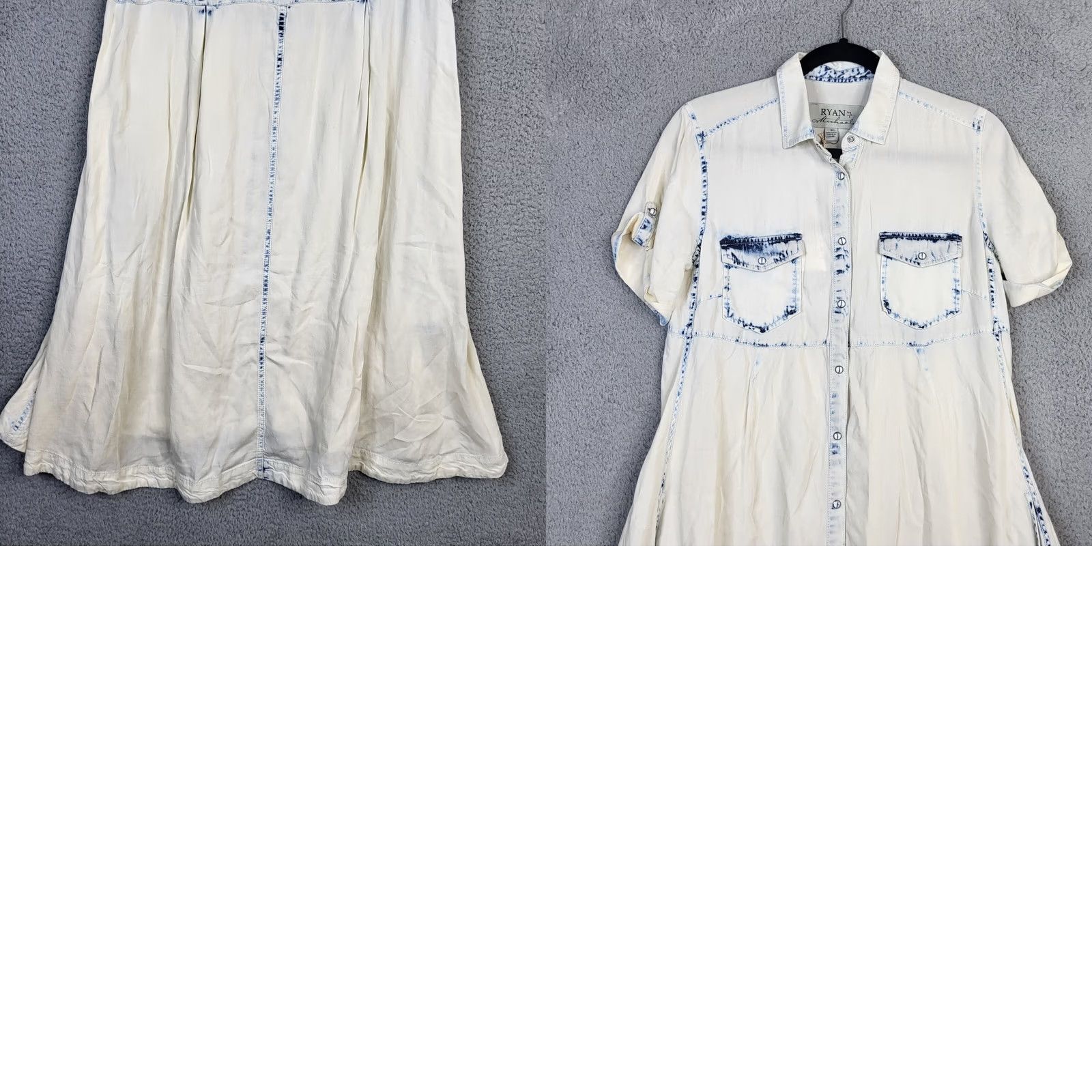 Vintage RYAN MICHAEL Women's Shirt Dress S White Tie-dye Button Snap Collared 100% Tencel Casual Vintage No Size S / US 4 / IT 40 - 9 Thumbnail