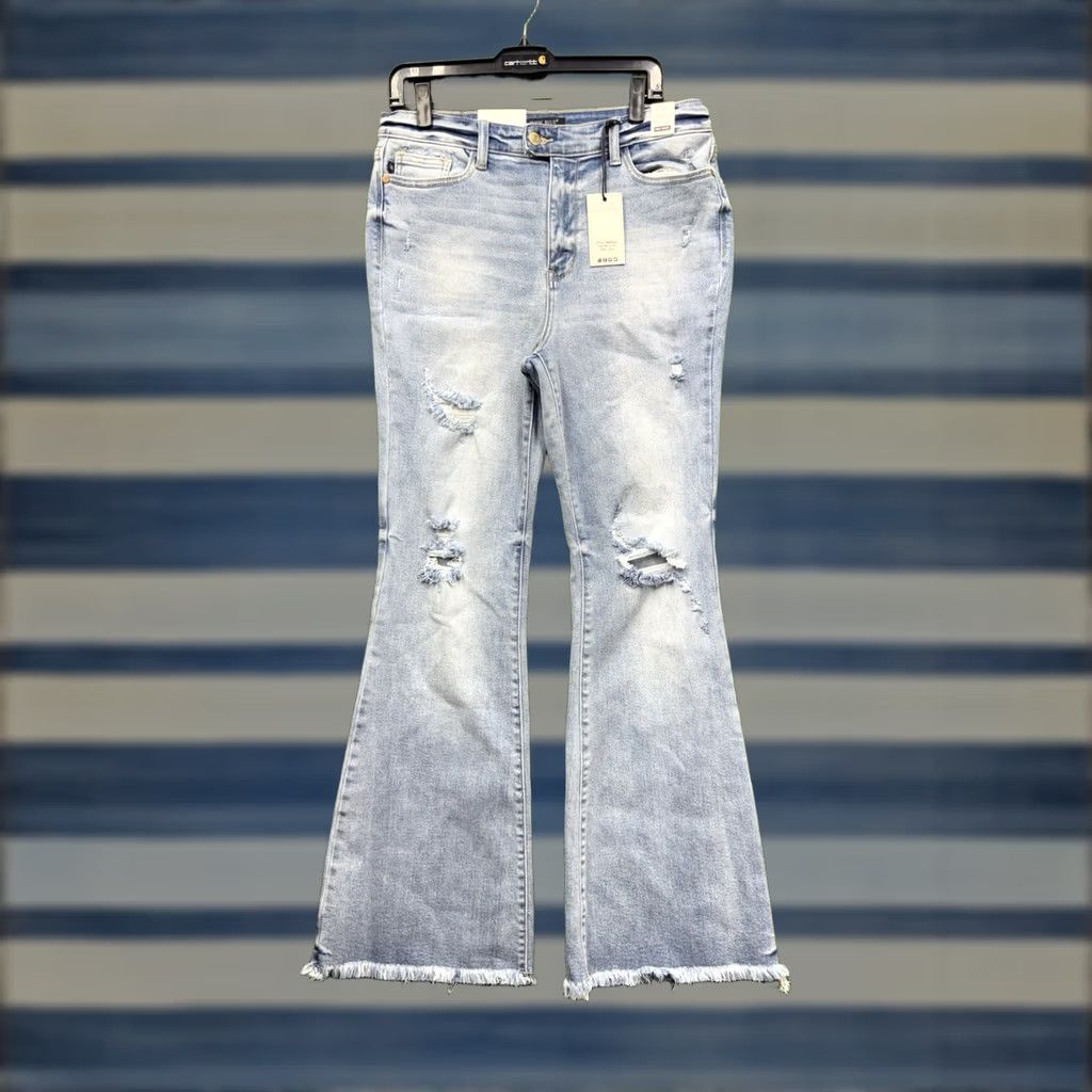 Vintage Judy Blue Jeans Flare Women's 13/31 High Rise Raw Hem Light Wash Stretch NWT Denim 5-Pocket Regular Inseam 33 Blue Jeans Women's Jeans Size 34" / US 12 / IT 48 - 1 Thumbnail
