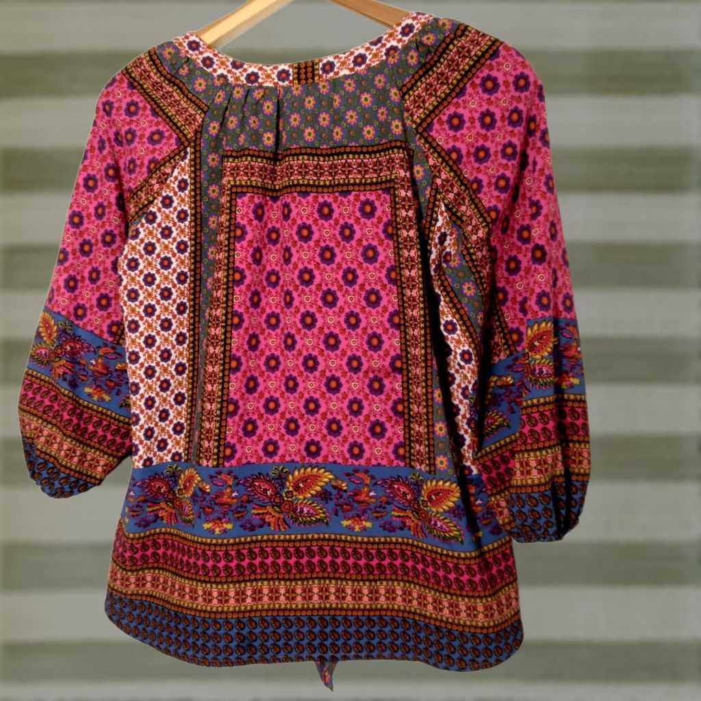 Vintage Figueroa & Flower Blouse Petite PL Button Up Tapestry Floral Tie Waist Boho Shirt Womens Size L / US 10 / IT 46 - 1 Thumbnail