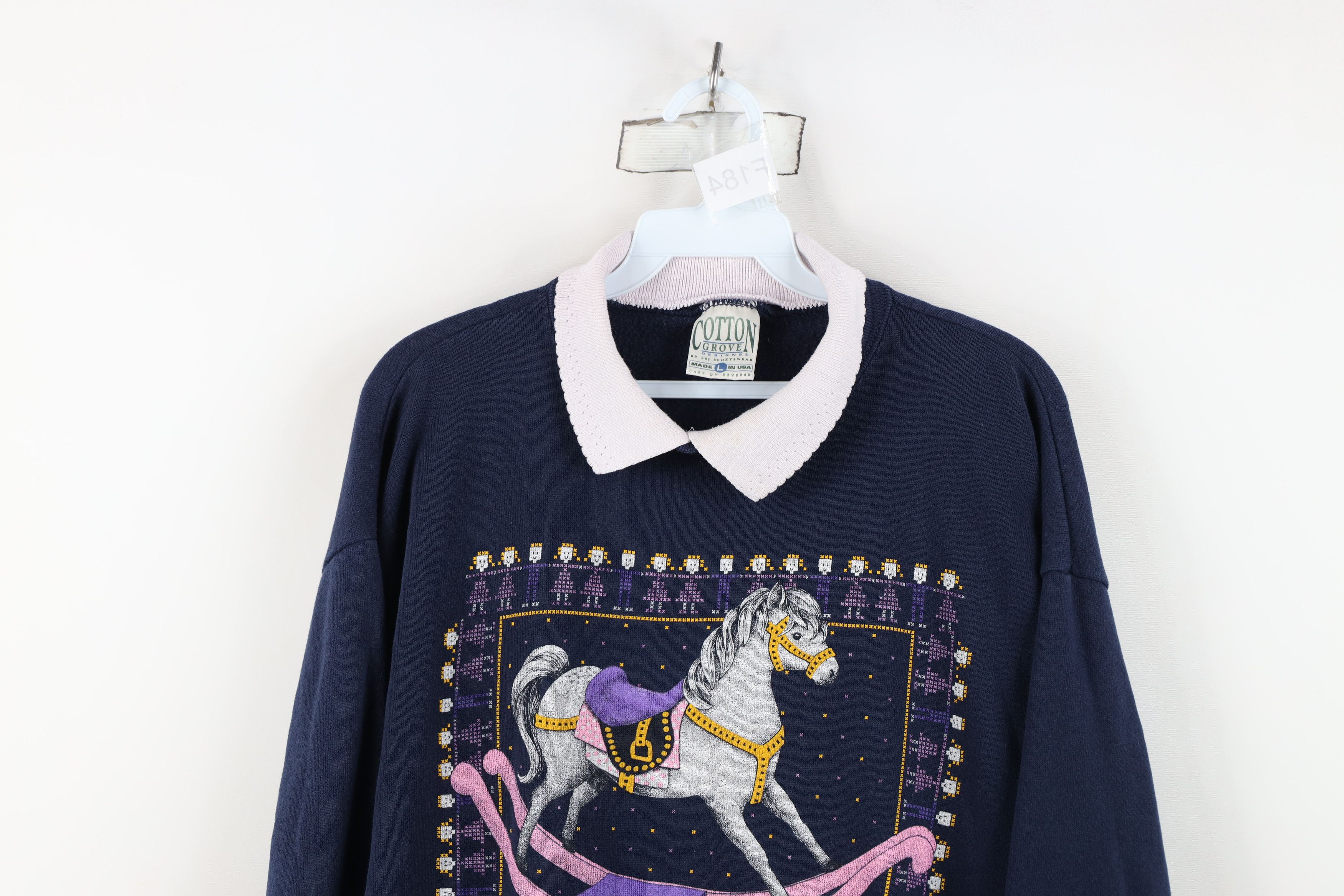 Vintage Vintage 90s Streetwear Horse Unicorn Collared Sweatshirt USA Size L / US 10 / IT 46 - 2 Thumbnail