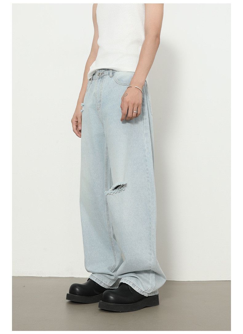 Japanese Brand American retro loose straight leg ripped curved jeans Size US 32 / EU 48 - 4 Thumbnail