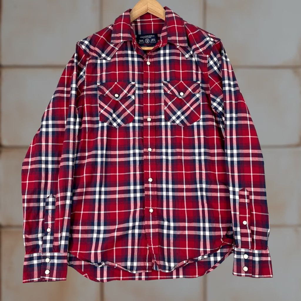 American Eagle Outfitters American Eagle Western Shirt Mens Small Red Plaid Pearl Snap Vintage Fit Cotton Shirt Size US S / EU 44-46 / 1 - 1 Thumbnail