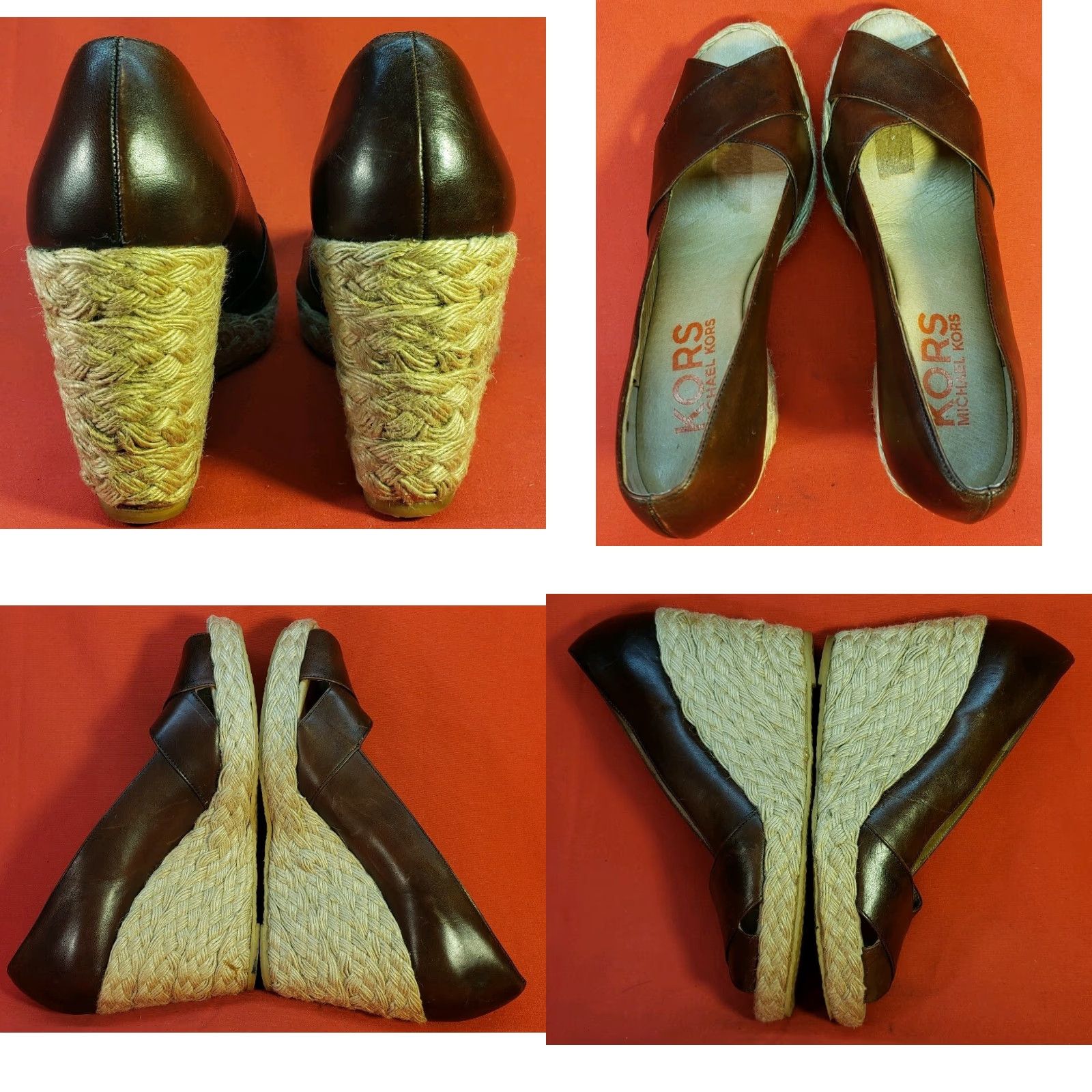 Michael Kors Michael Kors Espadrille Wedge Sandal Women's Size 8.5M Brown Leather Open Toe Wedge Heel Platform 1.5 in Shoes Mens Women Size US 9 / IT 39 - 8 Thumbnail