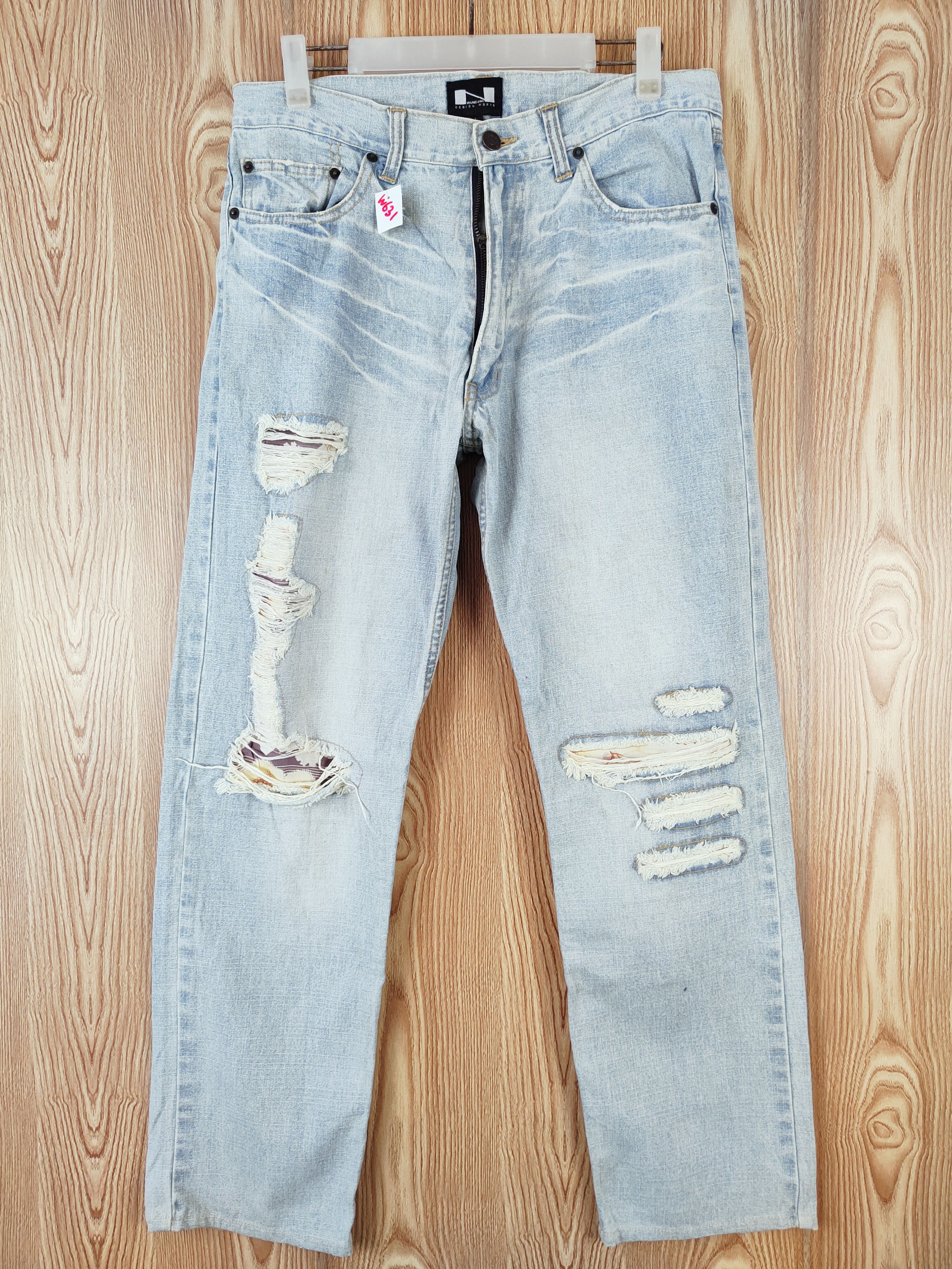 Japanese Brand Nylaus Blue Distressed Ripped Jeans #W631 Size US 33 - 1 Thumbnail