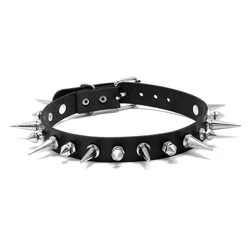 Jewelry Long Spike Choker Leather Collar Size ONE SIZE - 3 Thumbnail