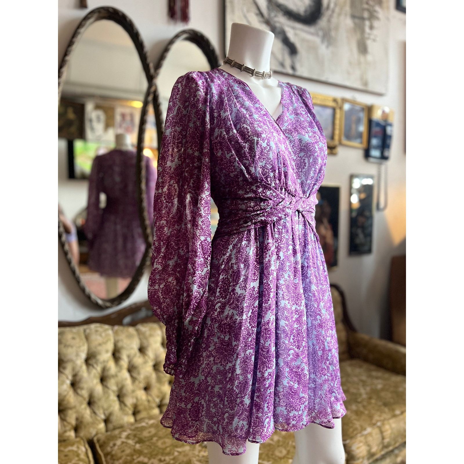 Amur AMUR Dress Purple/Blue Silk Chiffon Floral Dress Size 4 Size S / US 4 / IT 40 - 1 Thumbnail
