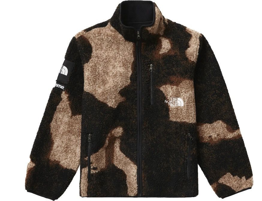 Image of Supreme x The North Face Bleached Denim Print Fleece Jacket in Brown, Men's (Size Small)