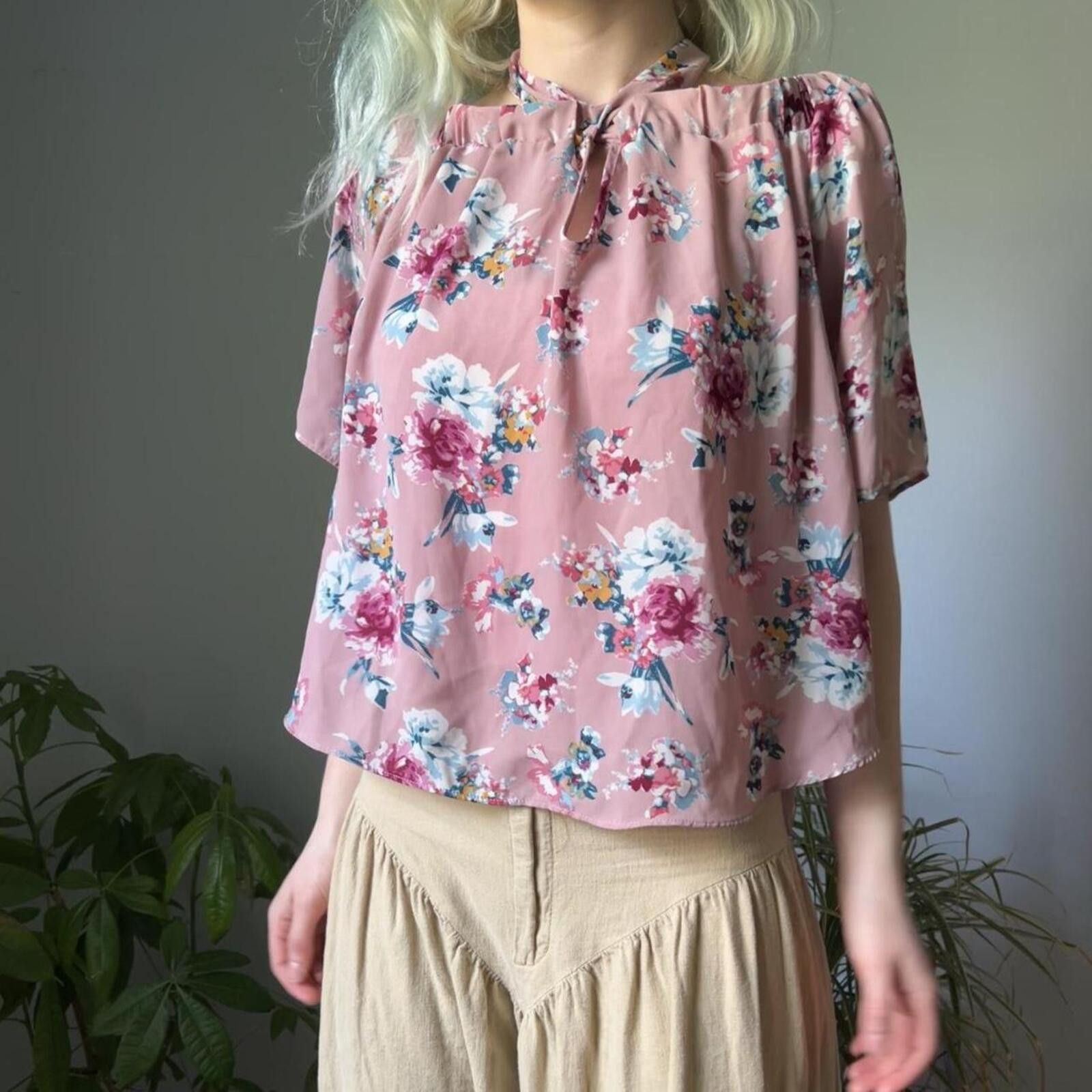 Other Pink Rose Women's Pink and Floral Blouse Size L / US 10 / IT 46 - 3 Thumbnail